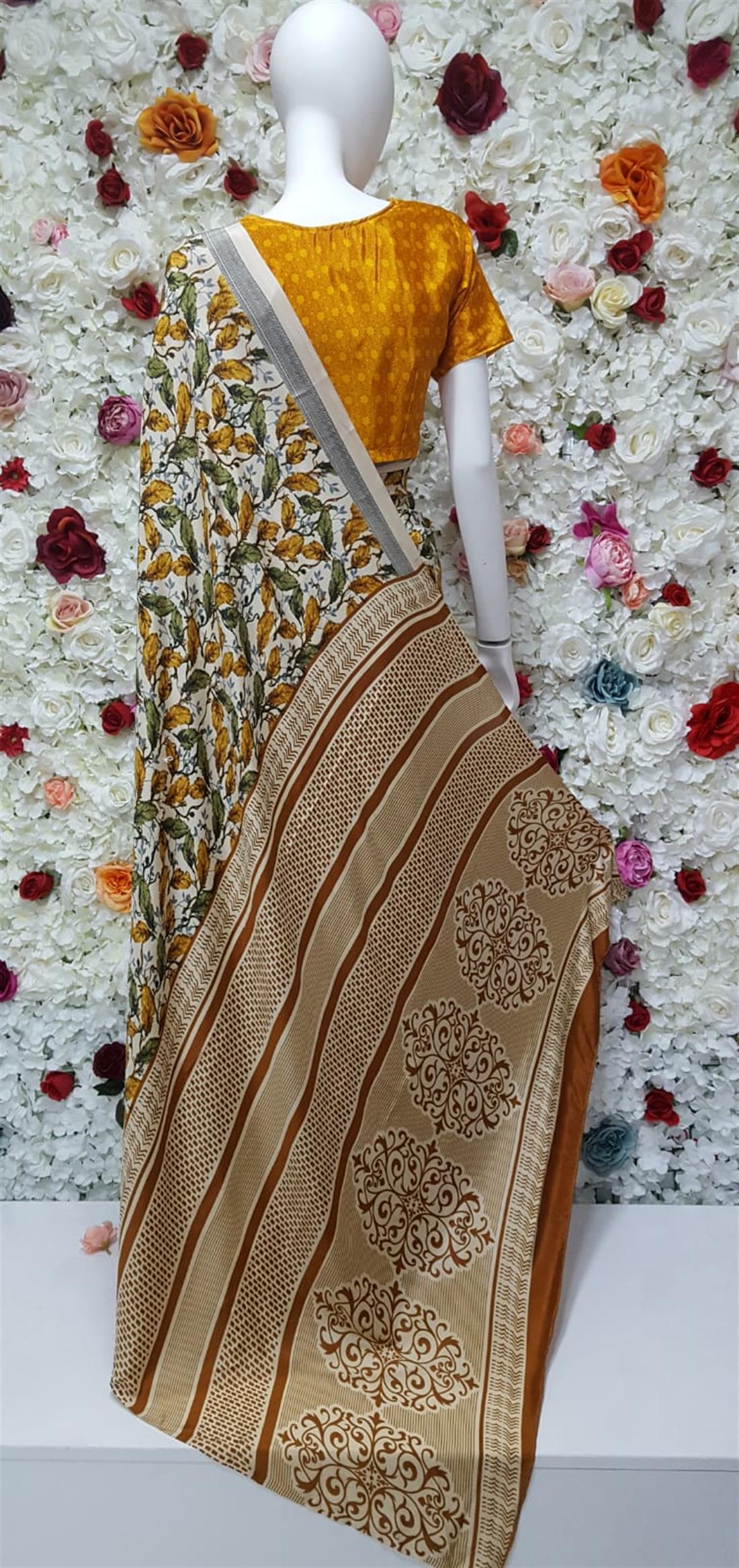 Mustard & Multicolour Digital Print Silk Sarees