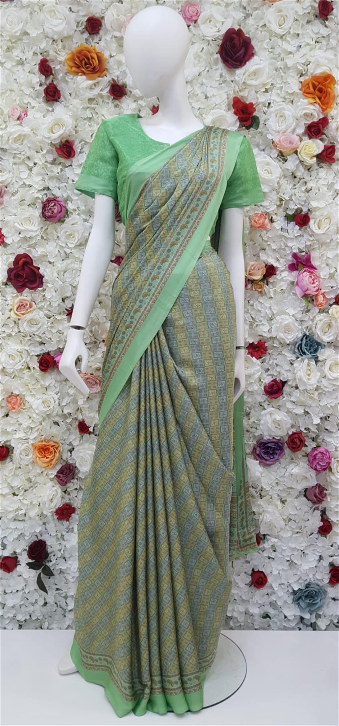 Mint Digital Print Silk Sarees