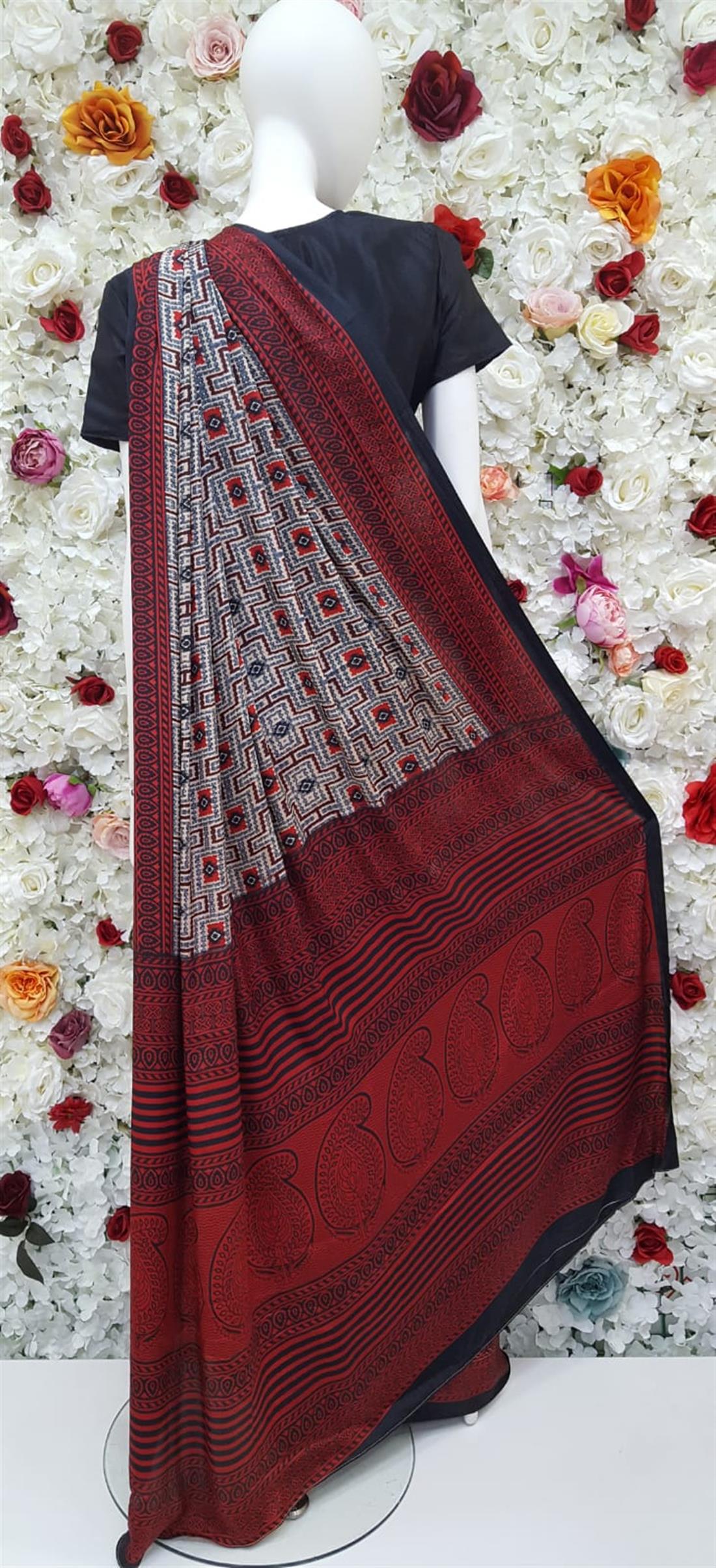 Black & Maroon Digital Print Silk Sarees
