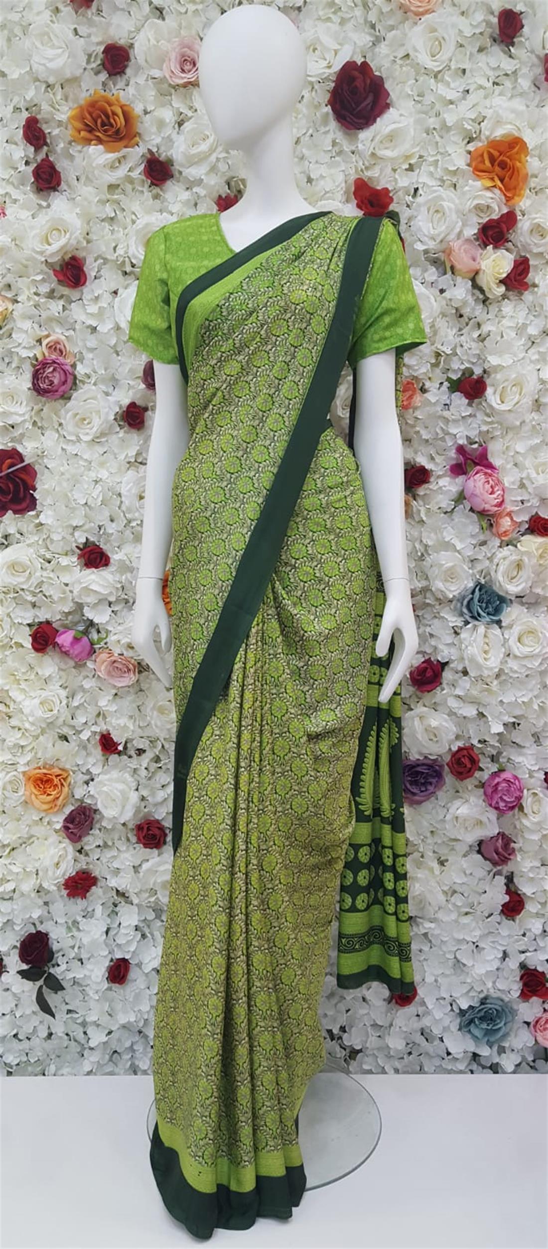 Lime Digital Print Silk Sarees