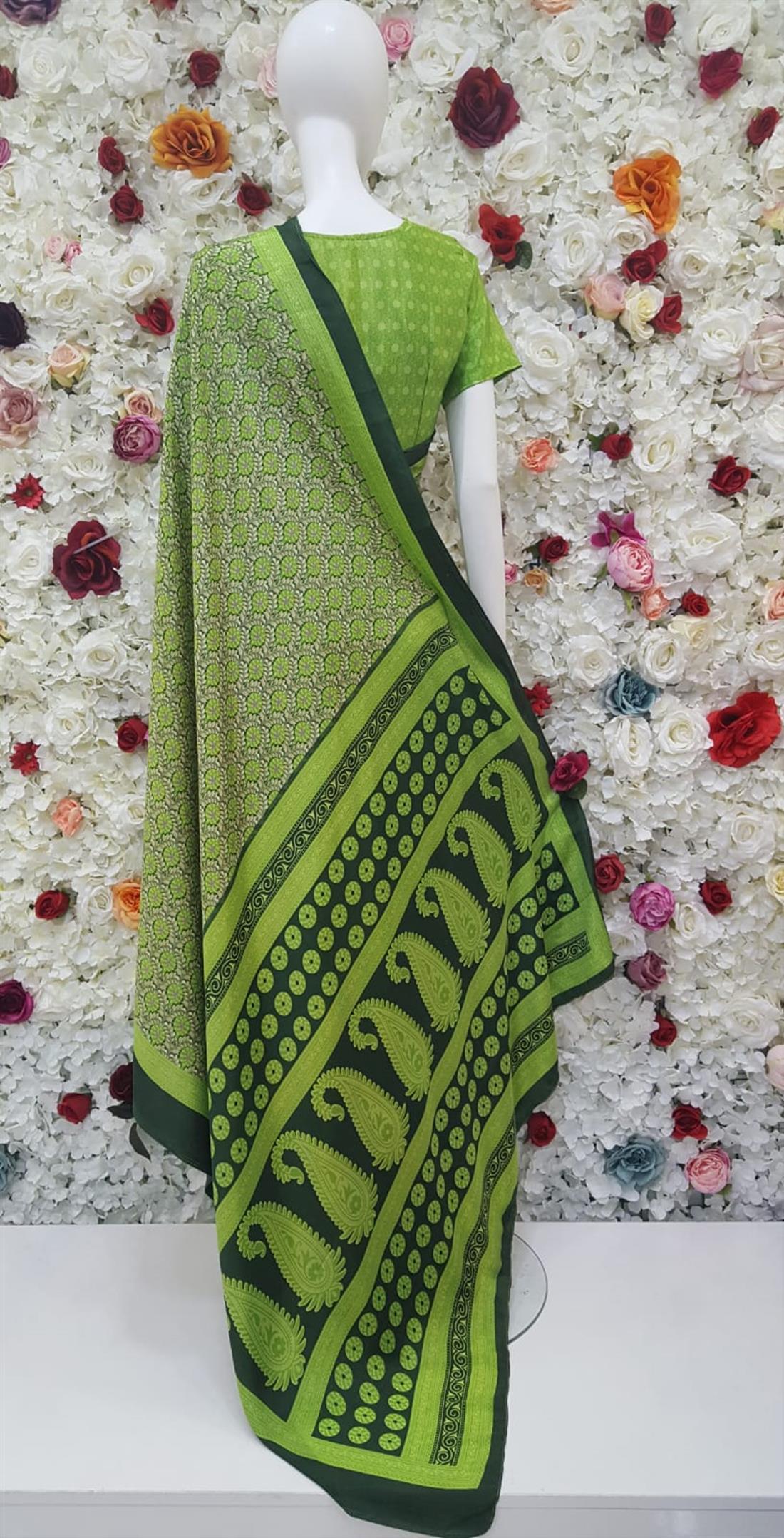 Lime Digital Print Silk Sarees