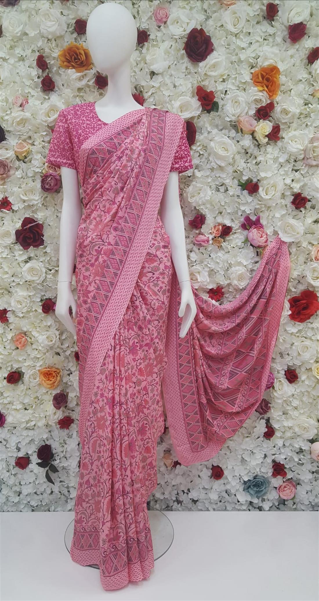 Pink Digital Print Crepe Sarees