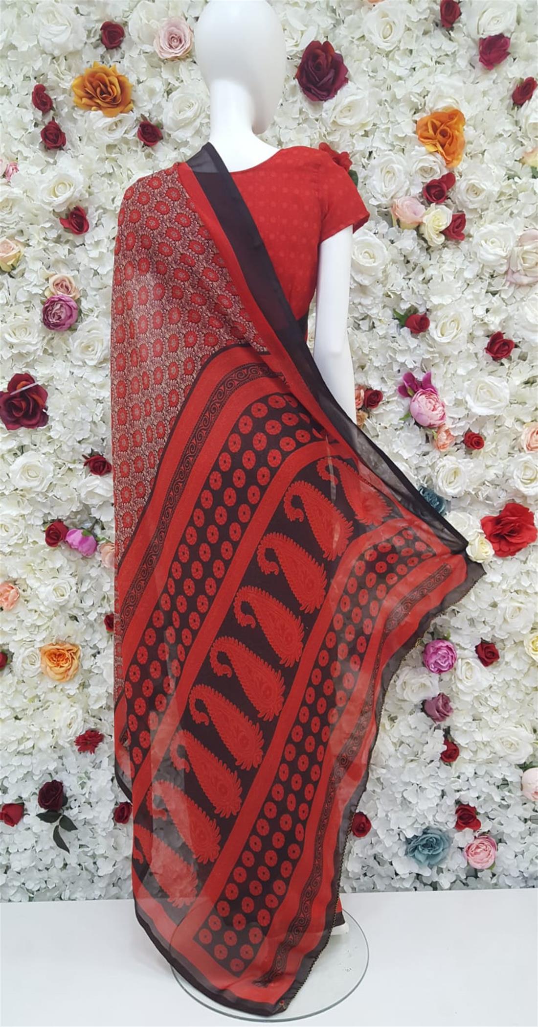 Red & Brown Digital Print Georgette Sarees