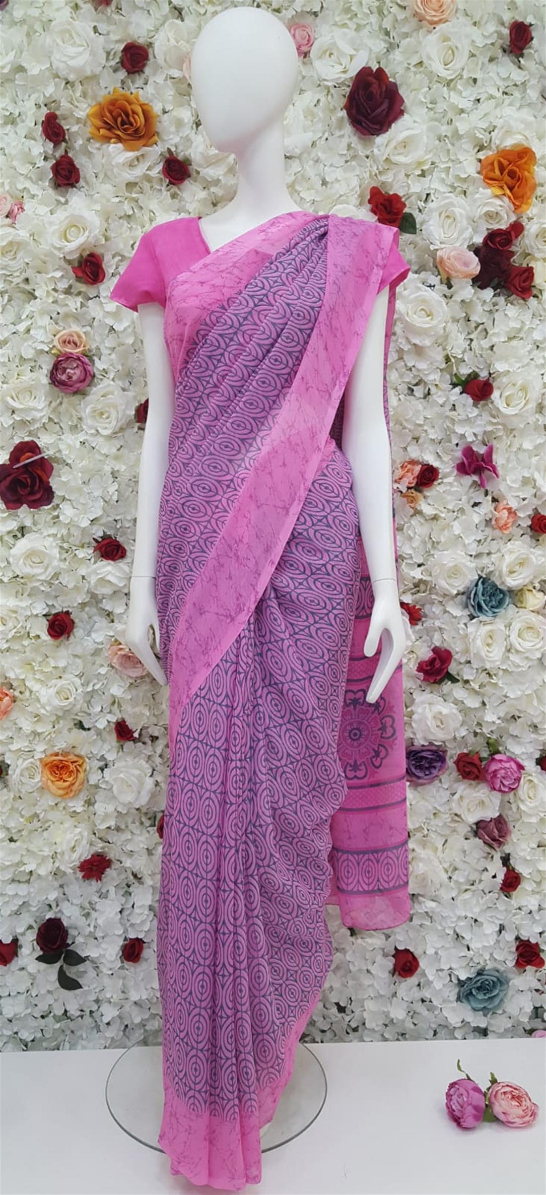 Pink & Grey Digital Print Georgette Sarees