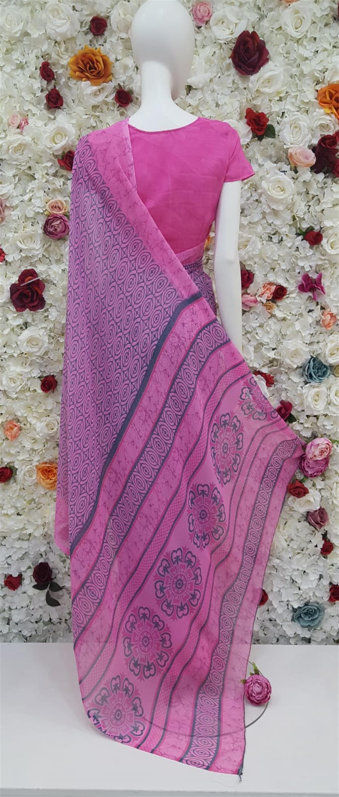 Pink & Grey Digital Print Georgette Sarees