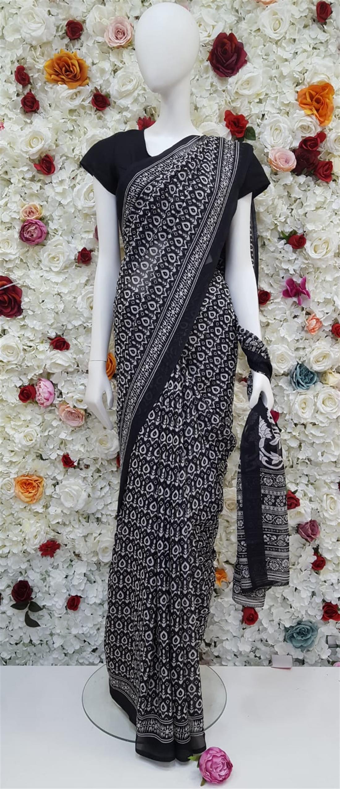 Black & White Digital Print Georgette Sarees