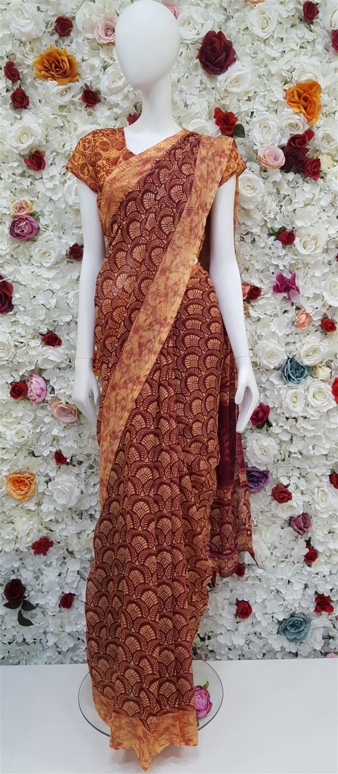 Maroon & Peach Digital Print Georgette Sarees