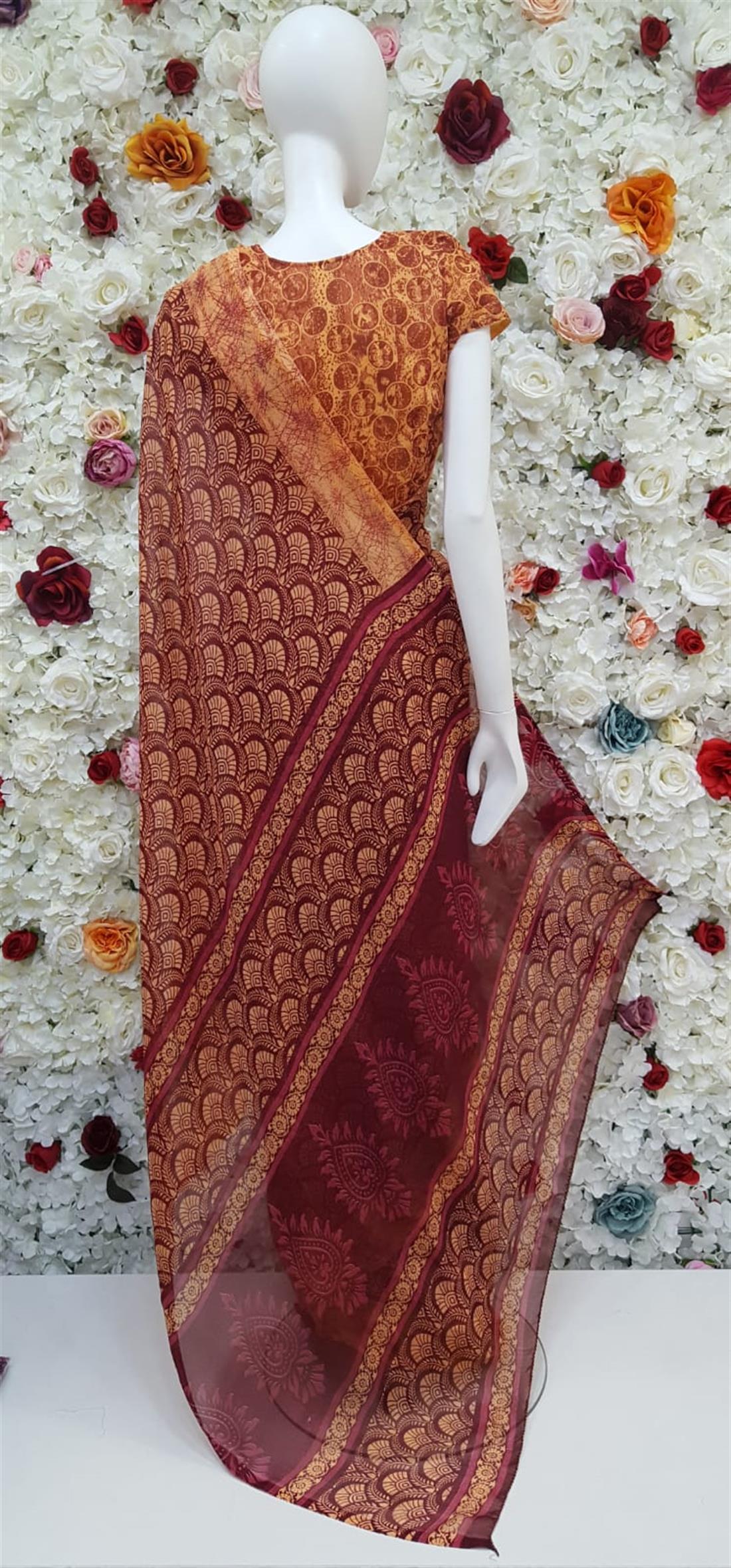 Maroon & Peach Digital Print Georgette Sarees