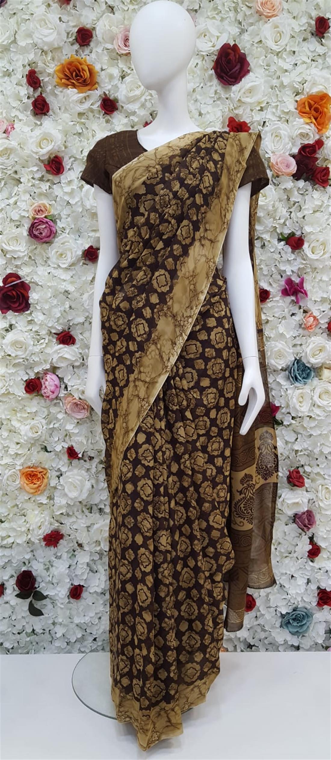 Brown Digital Print Georgette Sarees