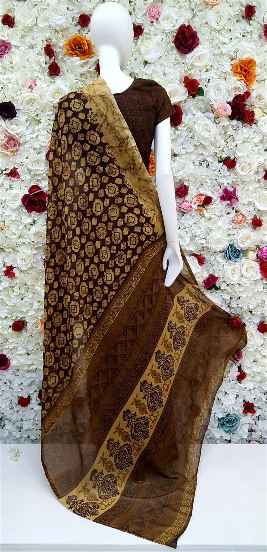 Brown Digital Print Georgette Sarees
