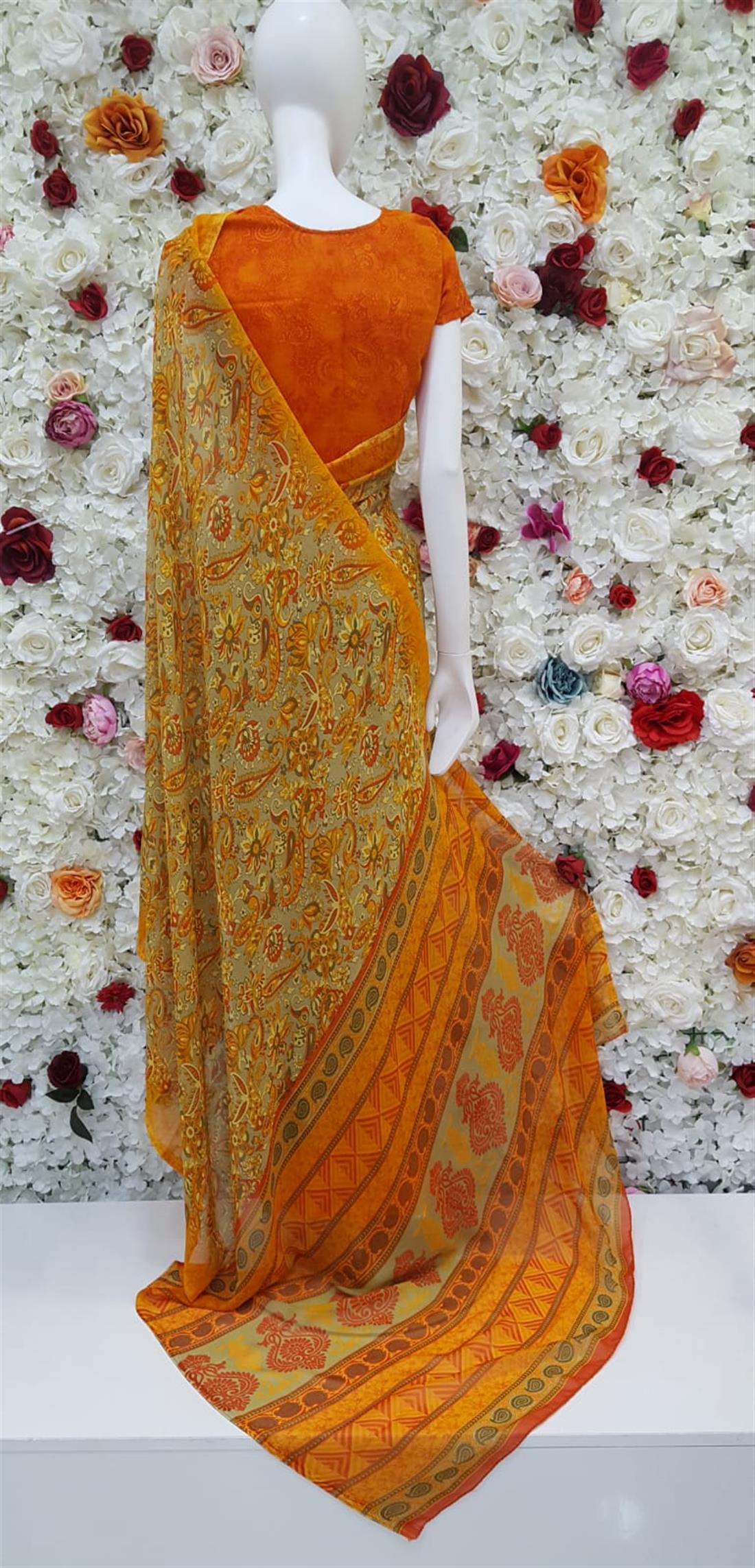 Orange & Yellow Digital Print Georgette Sarees
