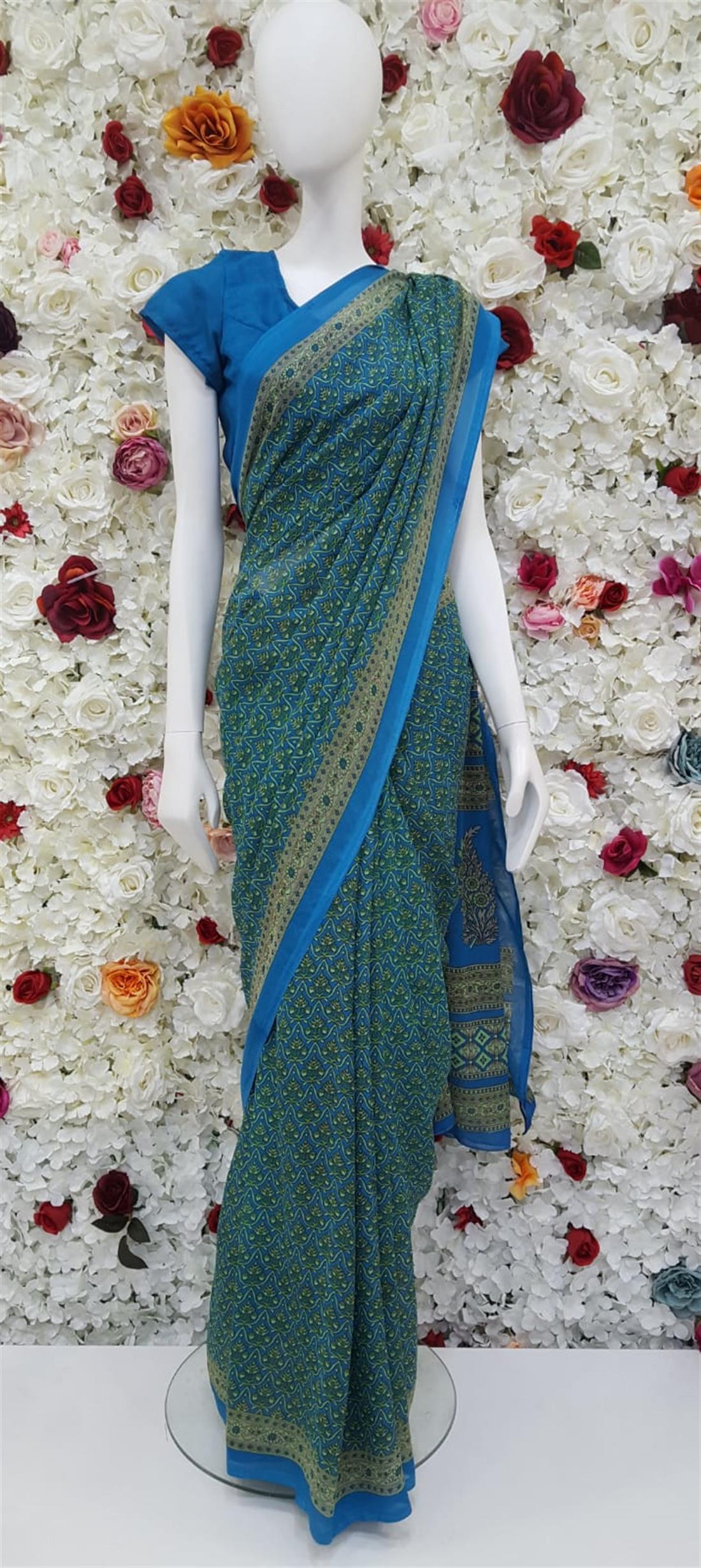 Blue Printed Georgette Sarees