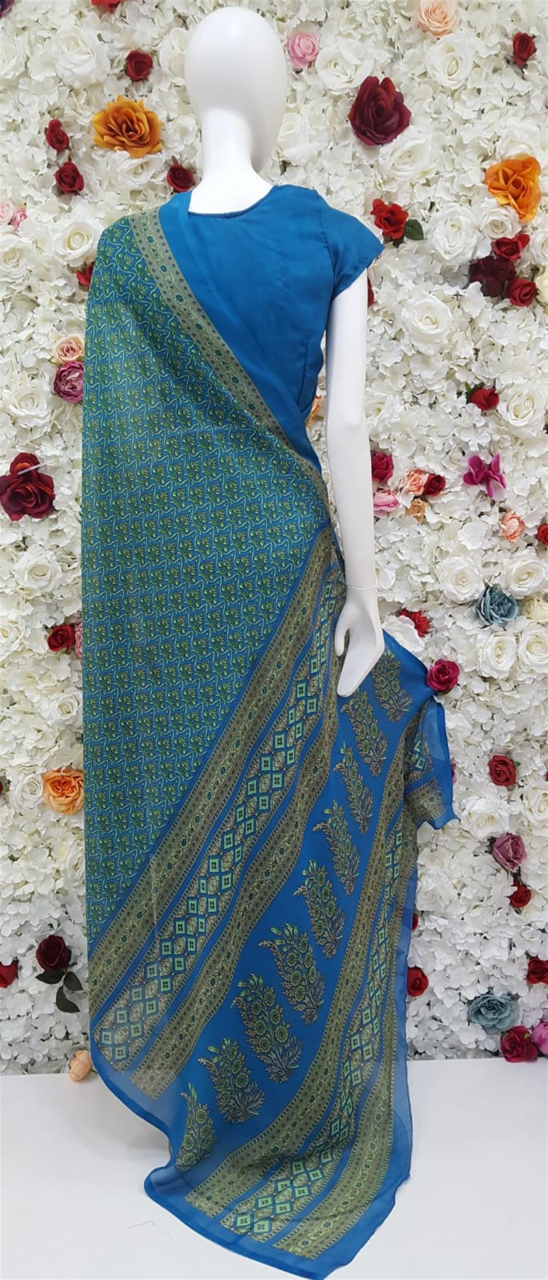 Blue Printed Georgette Sarees