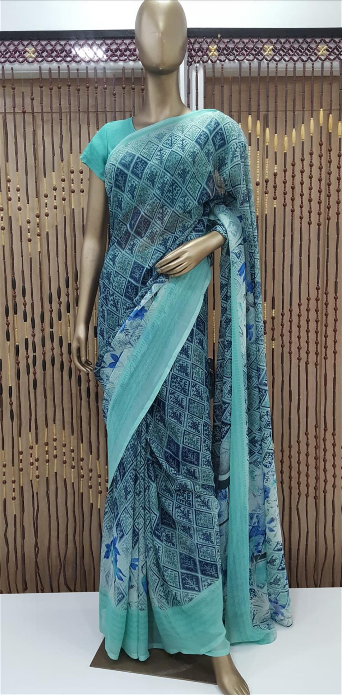Mint Printed Georgette Sarees