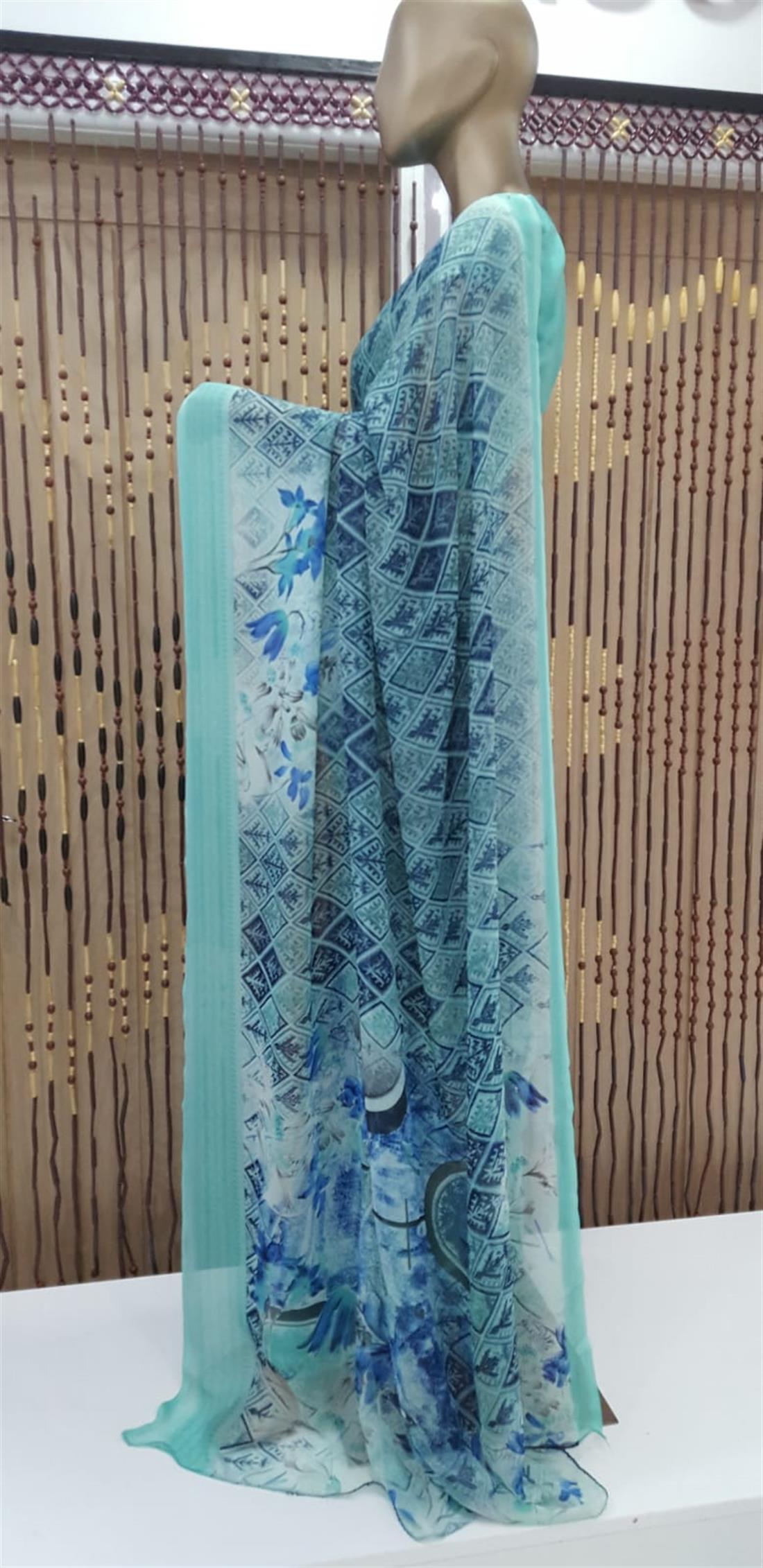 Mint Printed Georgette Sarees