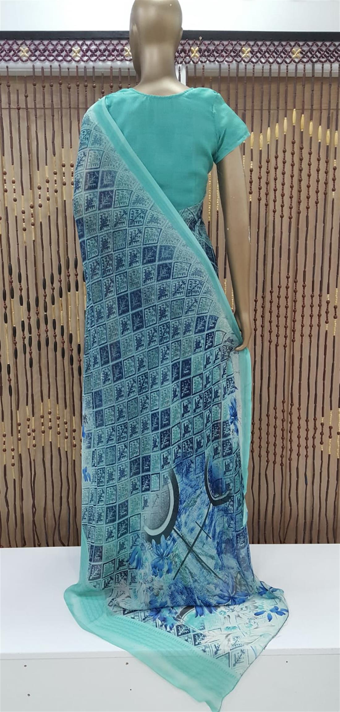 Mint Printed Georgette Sarees