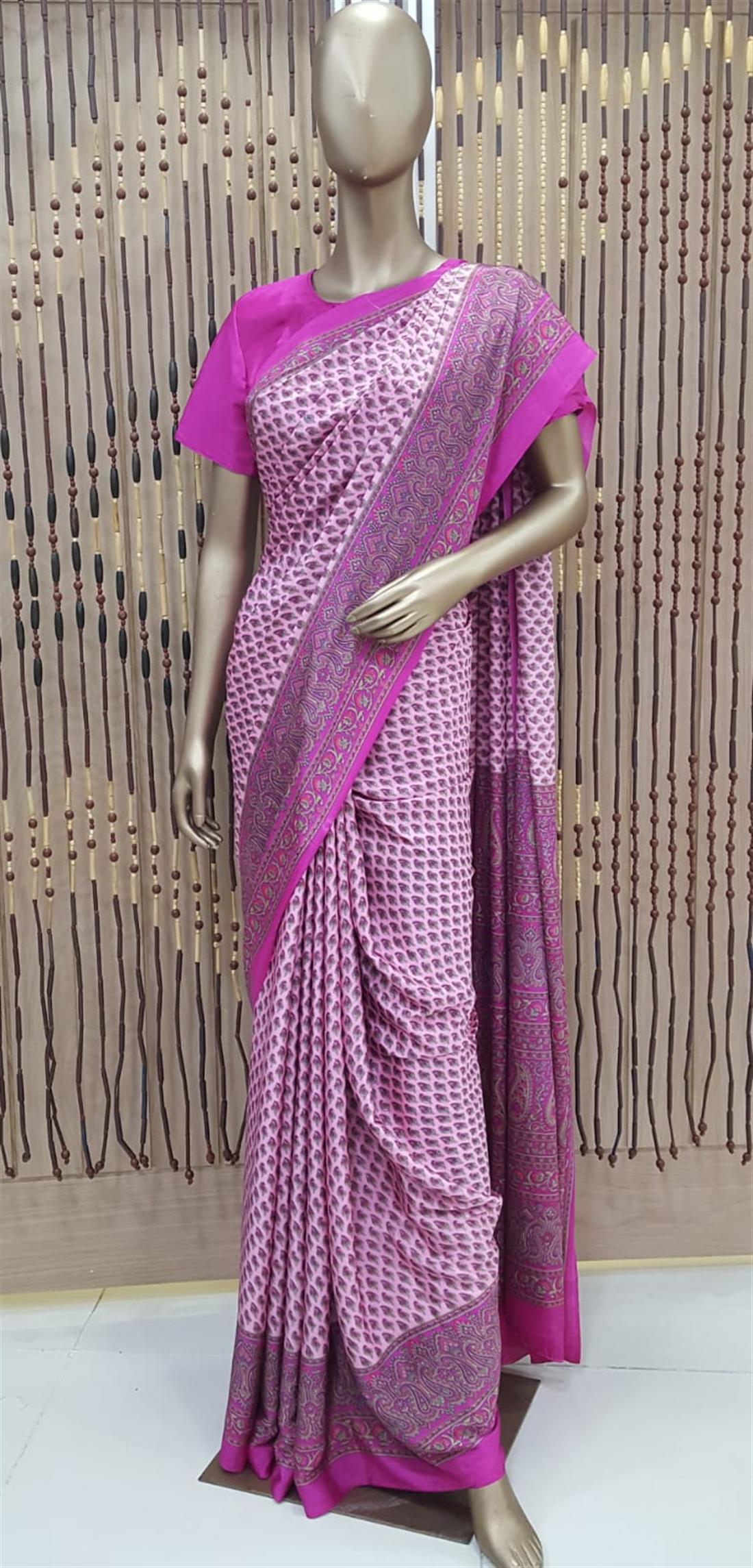 Pink Digital Print Silk Sarees