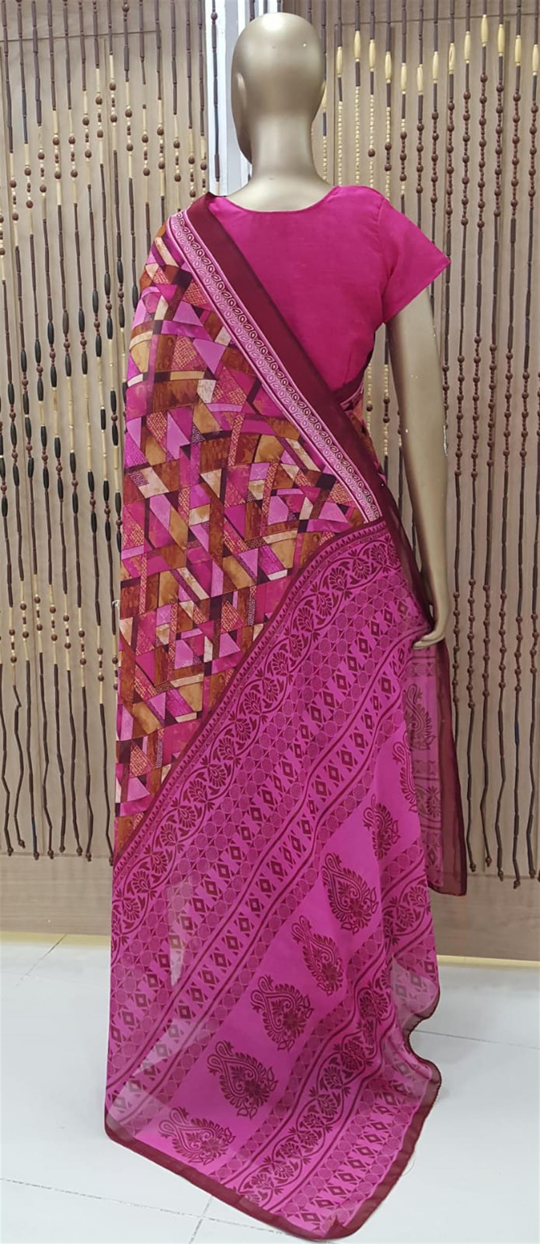 Pink & Multicolour Printed Georgette Sarees