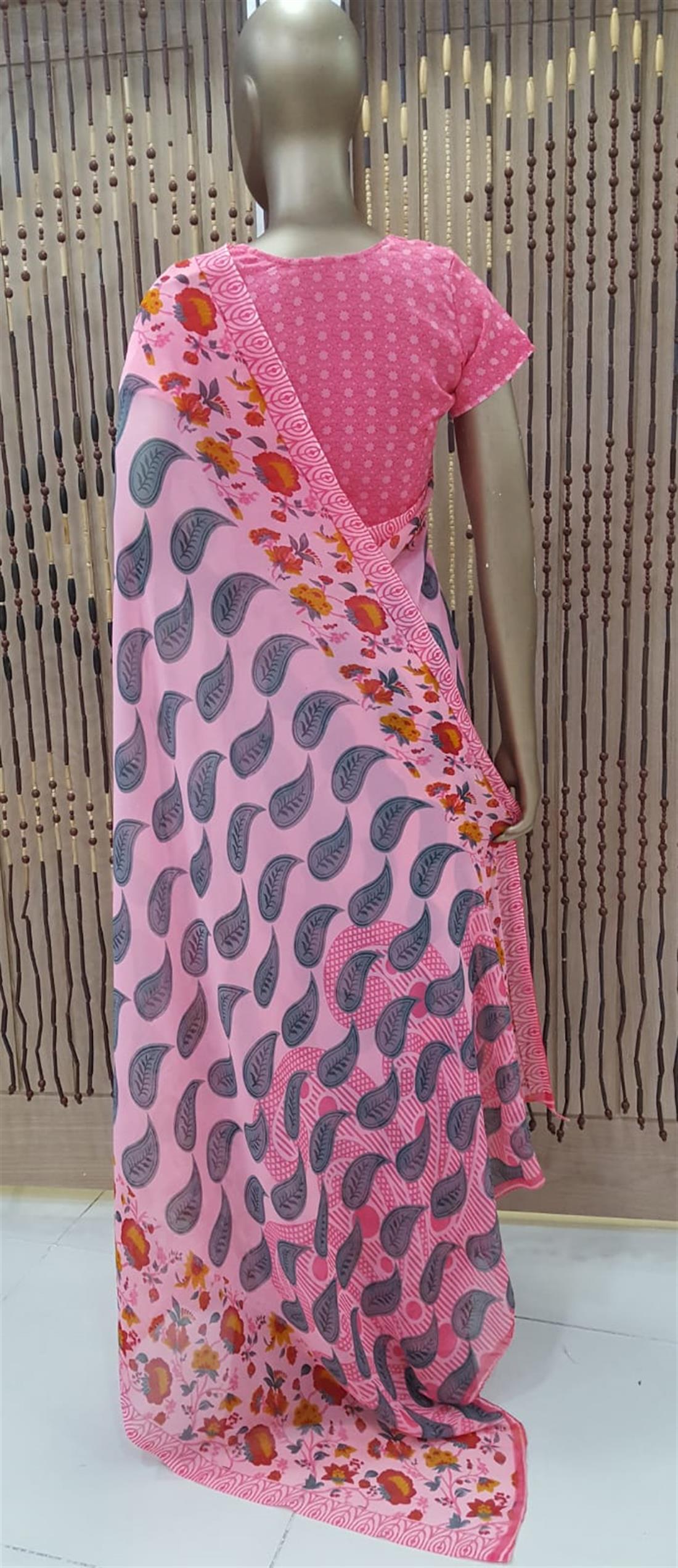 Pink Printed Georgette Sarees