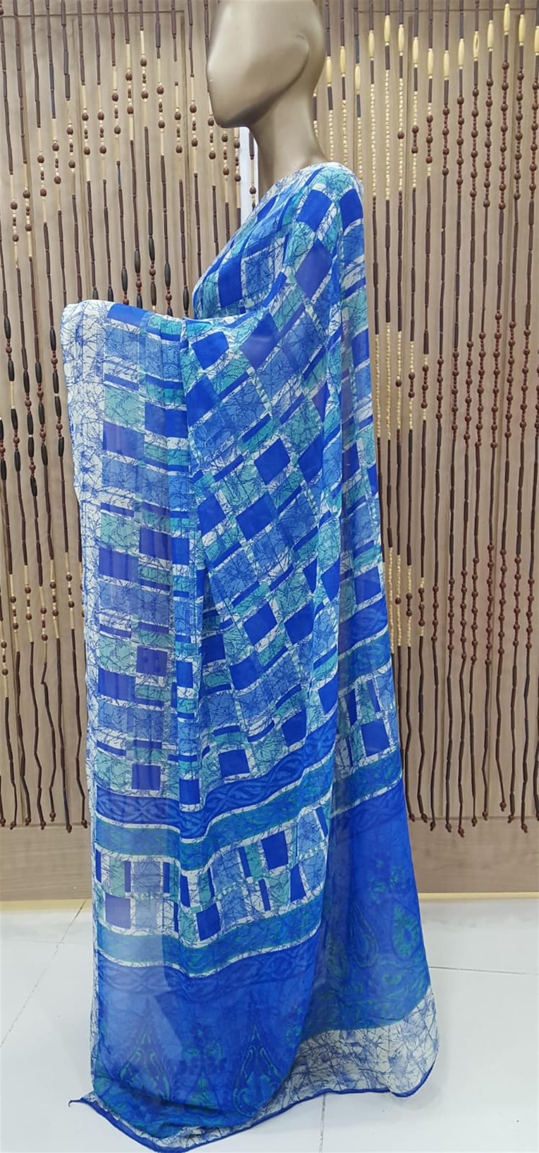Royal Blue Printed Georgette Sarees