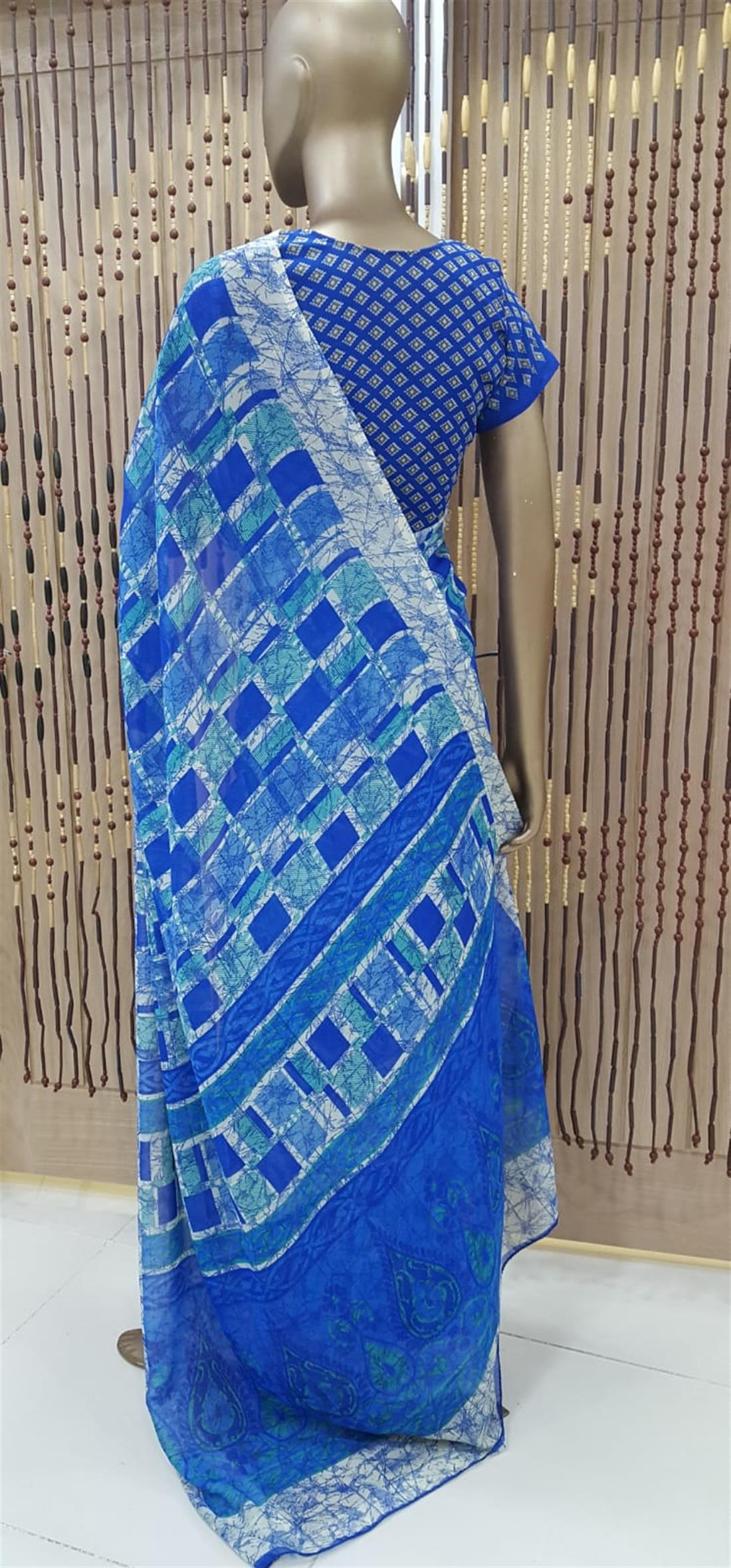 Royal Blue Printed Georgette Sarees