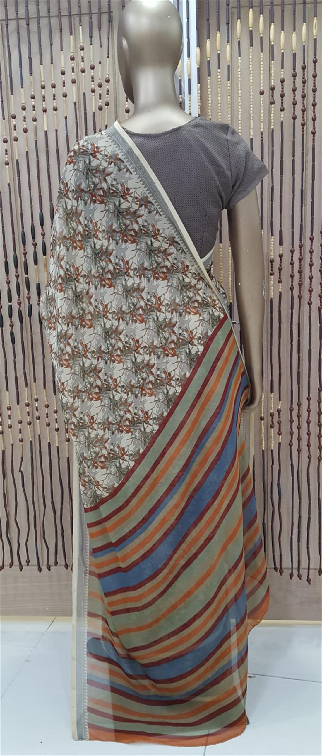 Cream & Rust Printed Georgette Sarees