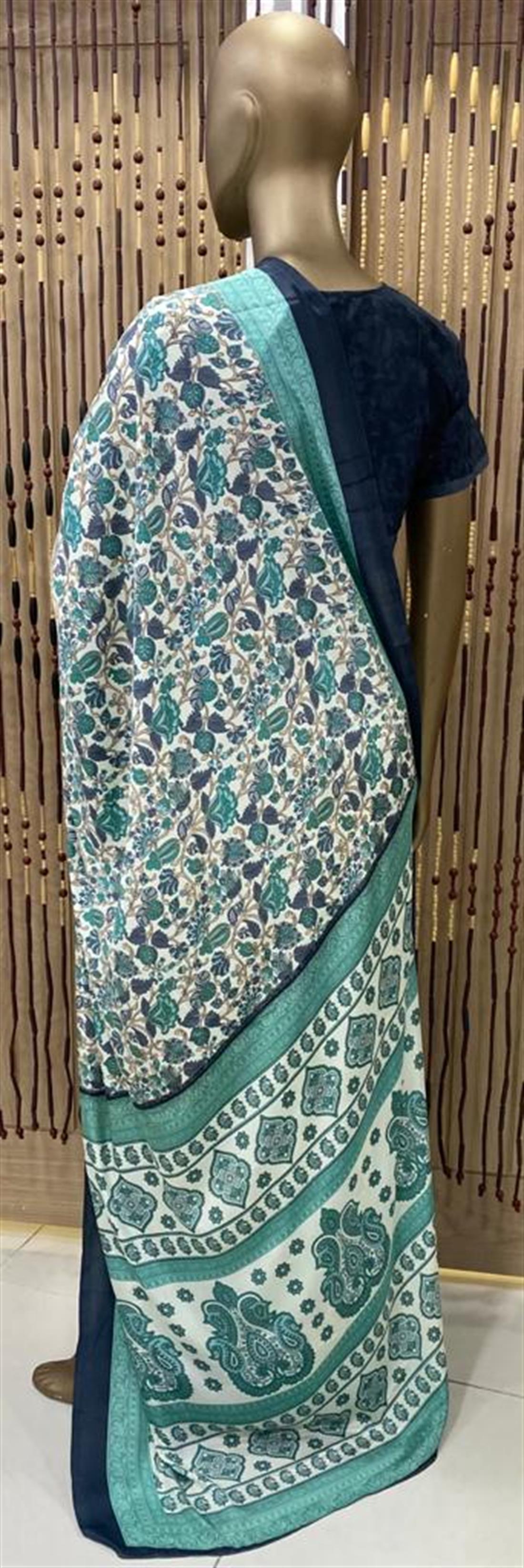 Off White & Mint Digital Print Silk Sarees