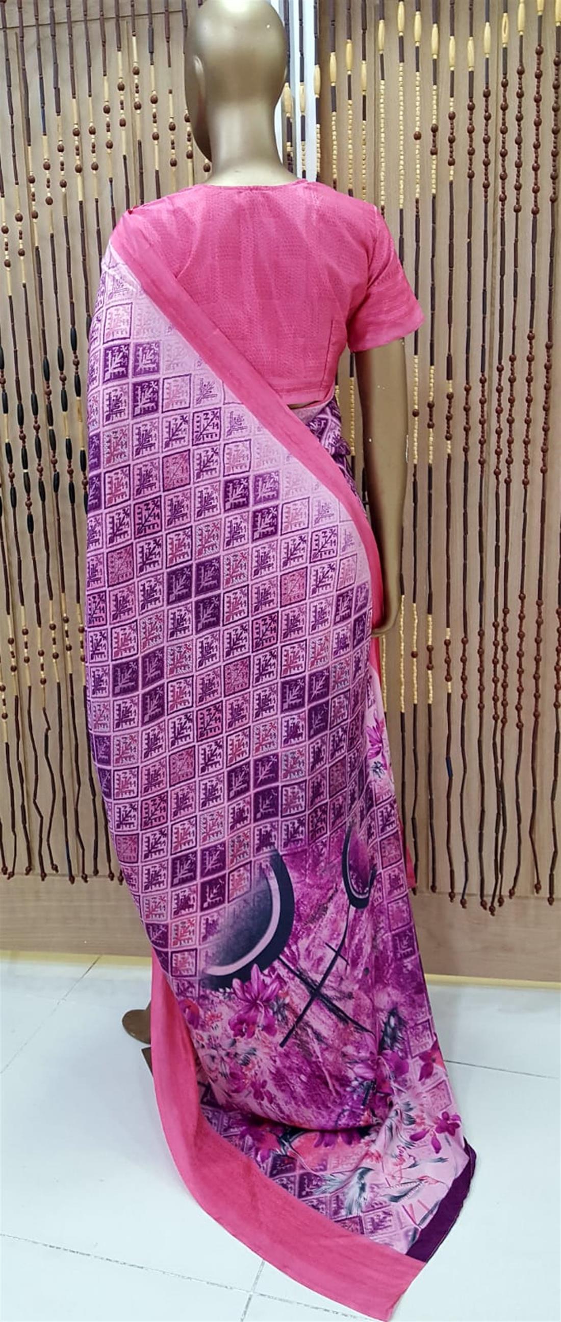 Pink Digital Print Silk Sarees