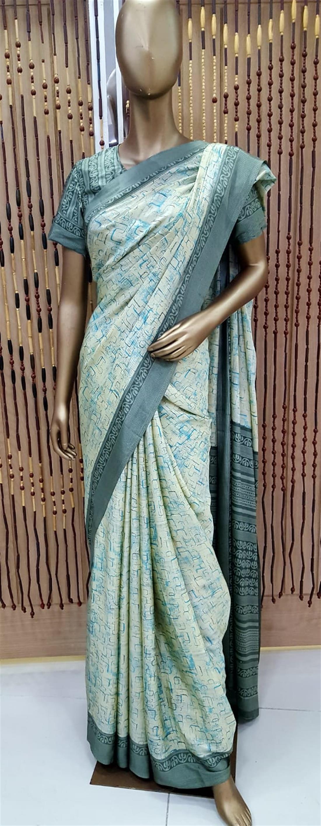 Mint Digital Print Silk Sarees