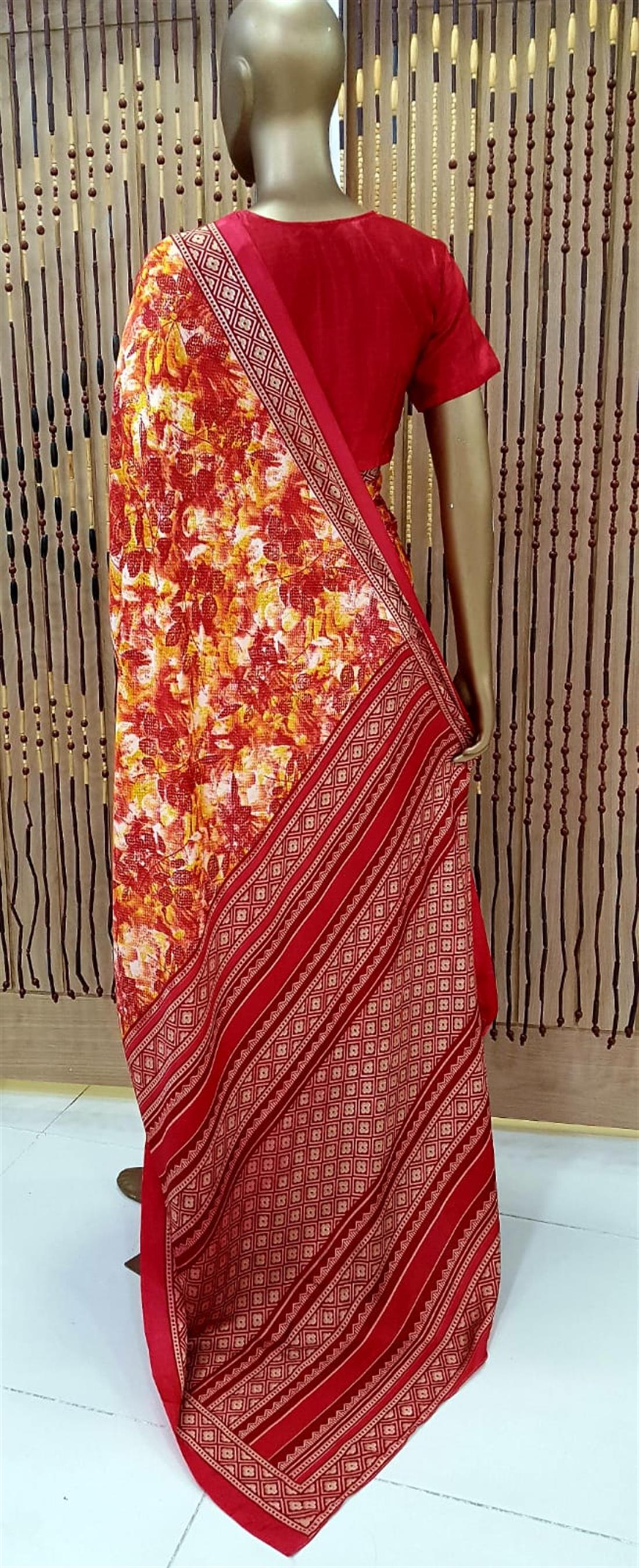 Red Digital Print Silk Sarees