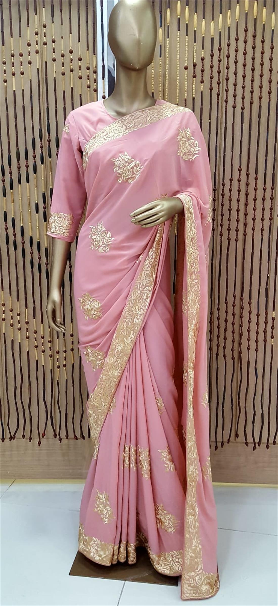 Dusty Pink Embroidered Crepe Sarees