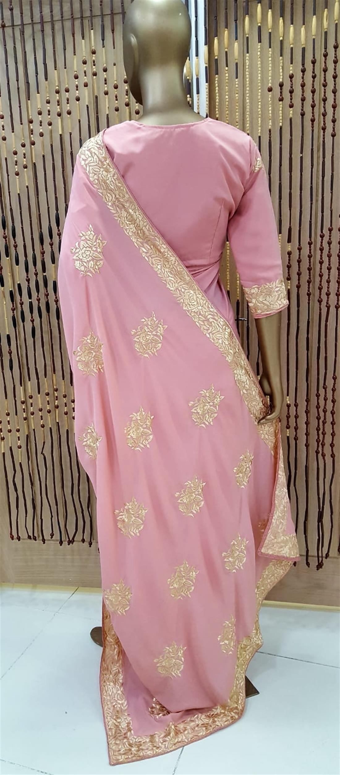 Dusty Pink Embroidered Crepe Sarees