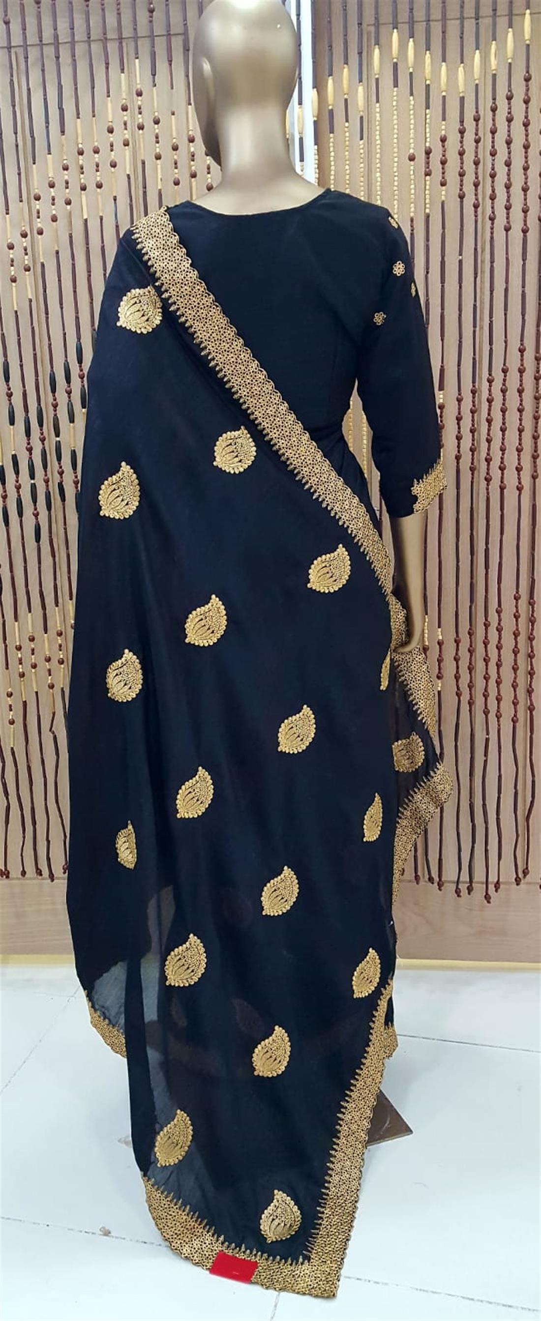 Black Embroidered Raw Silk Sarees