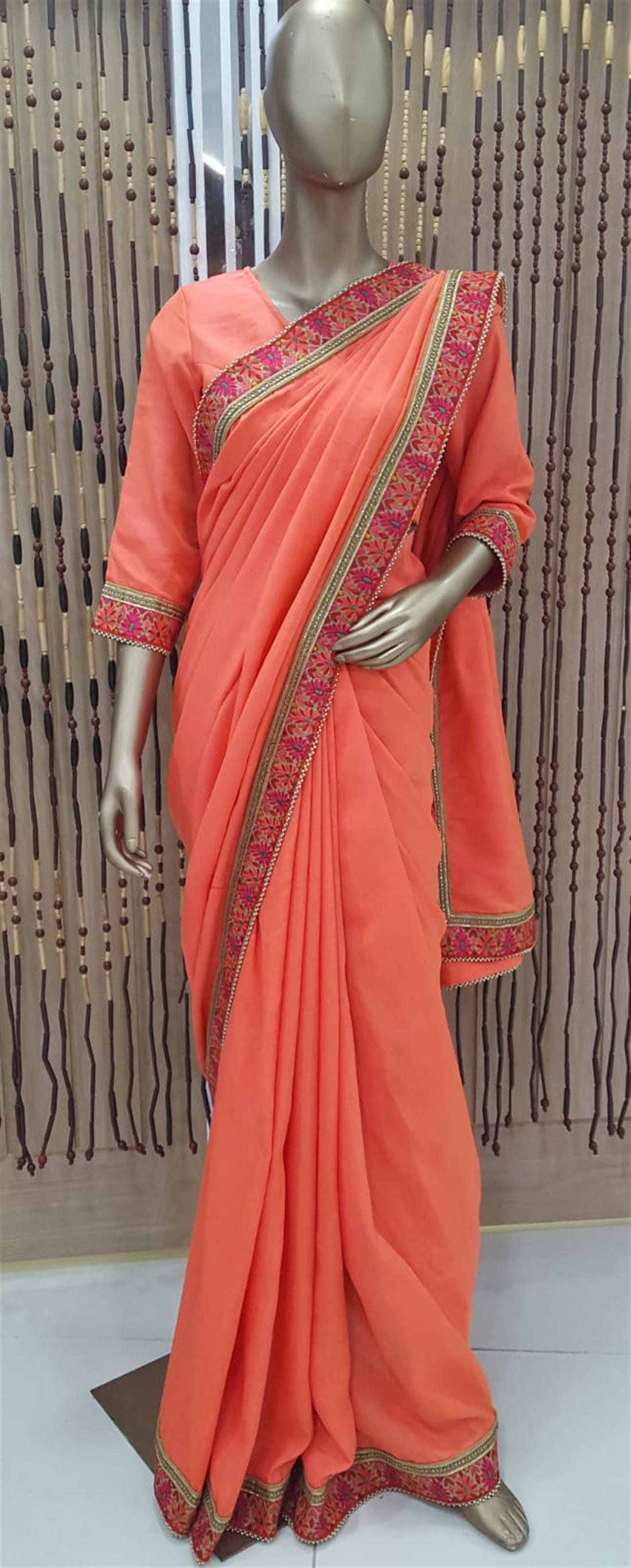 Peach Raw Silk Sarees