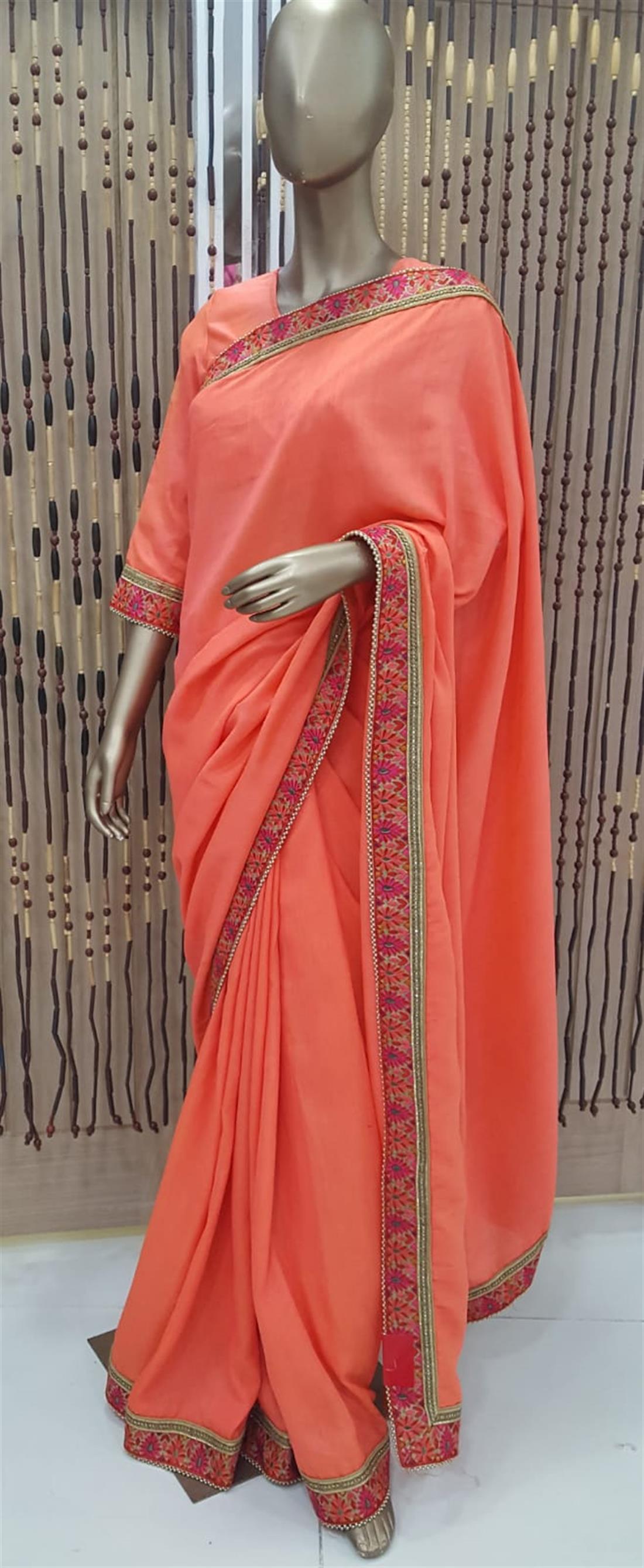 Peach Raw Silk Sarees