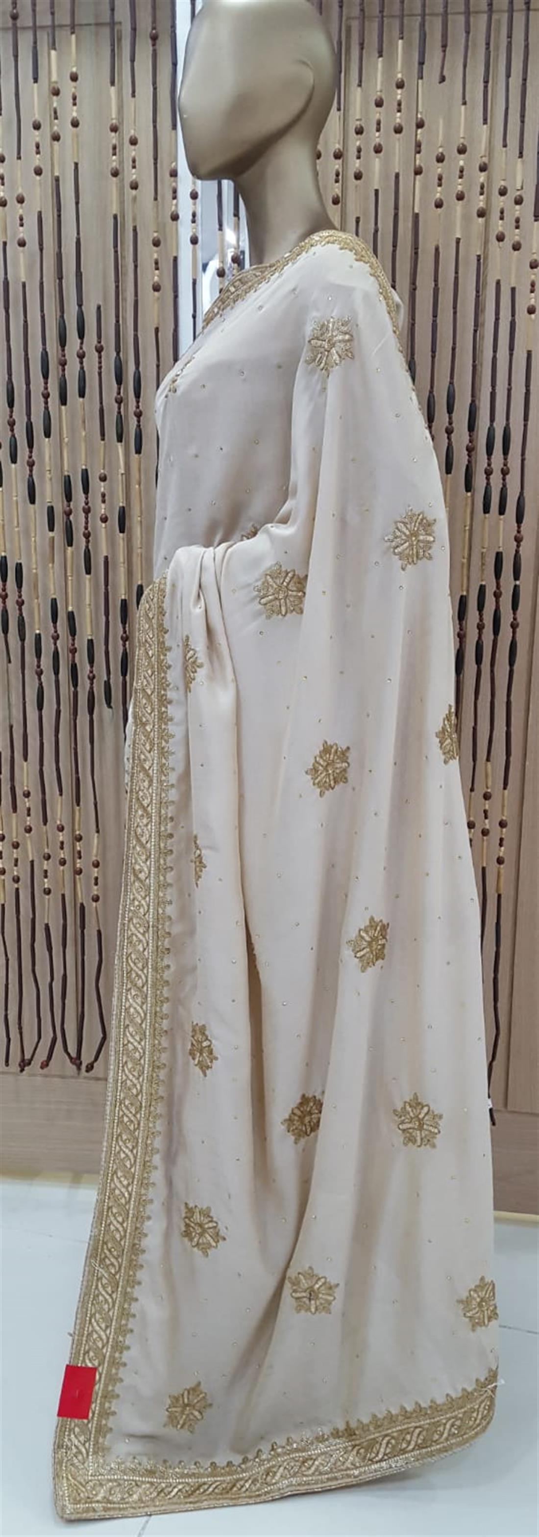 Beige Stone Work Raw Silk Sarees