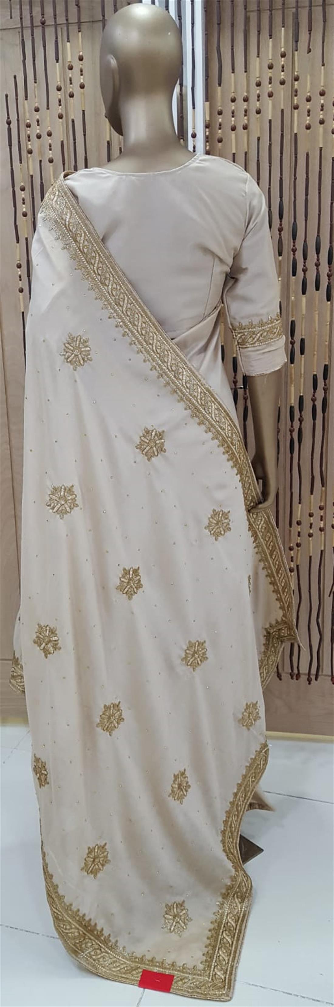 Beige Stone Work Raw Silk Sarees