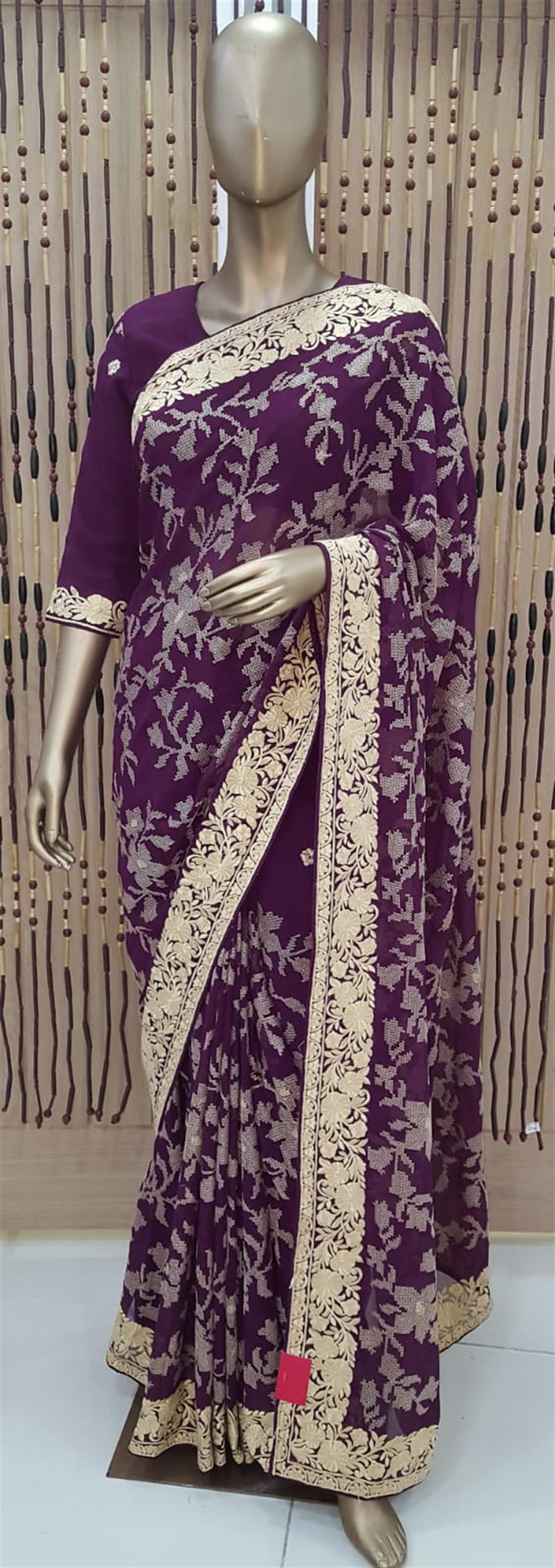 Plum Georgette Sarees