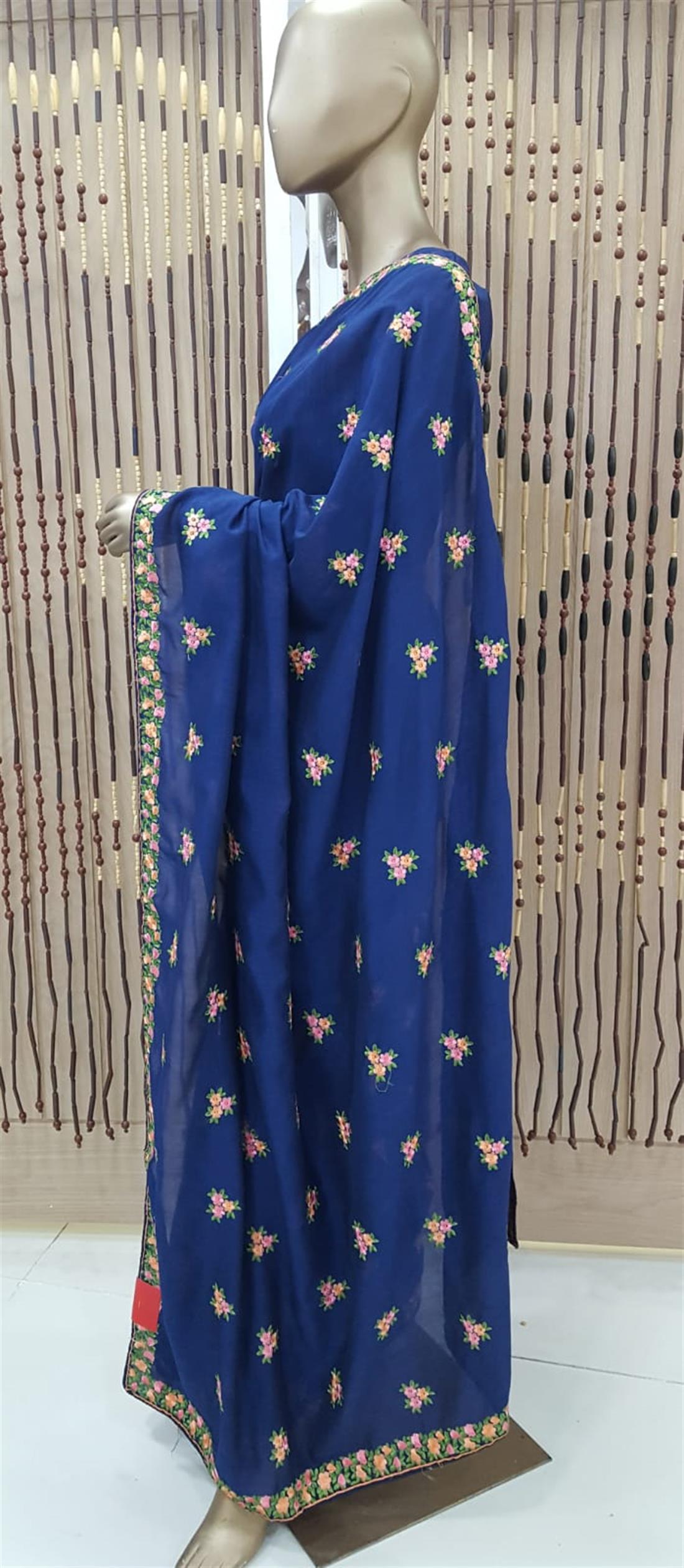 Navy Blue Embroidered Raw Silk Sarees