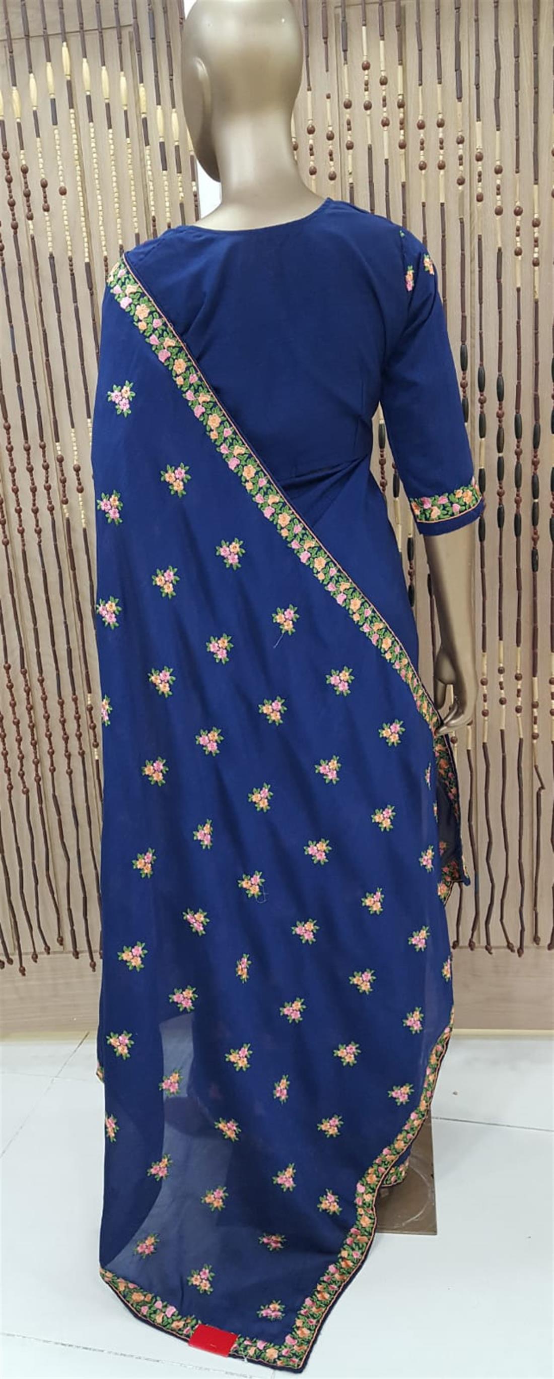 Navy Blue Embroidered Raw Silk Sarees