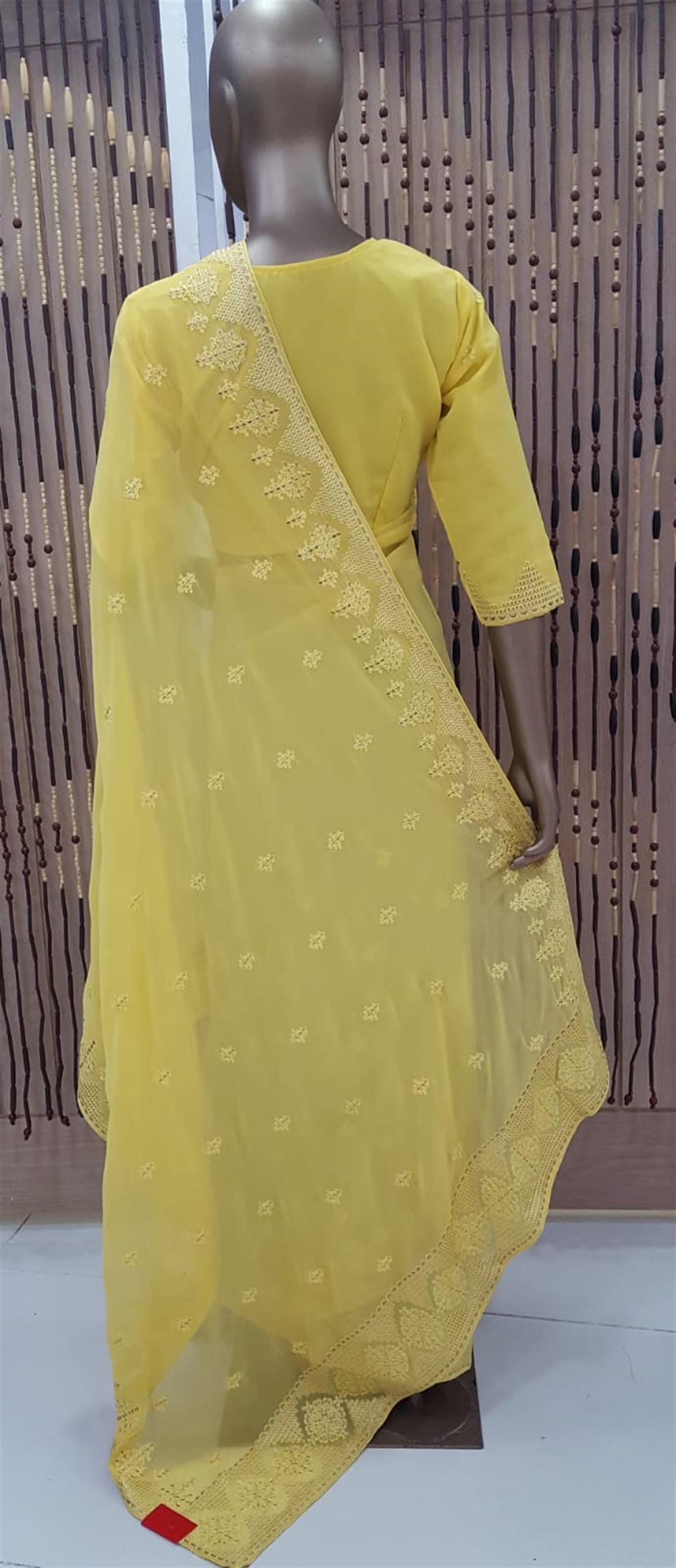 Yellow Georgette Saree with Thread Work Embroidary Border