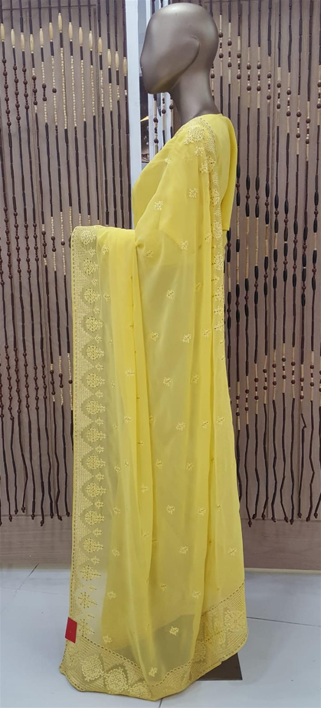 Yellow Georgette Saree with Thread Work Embroidary Border