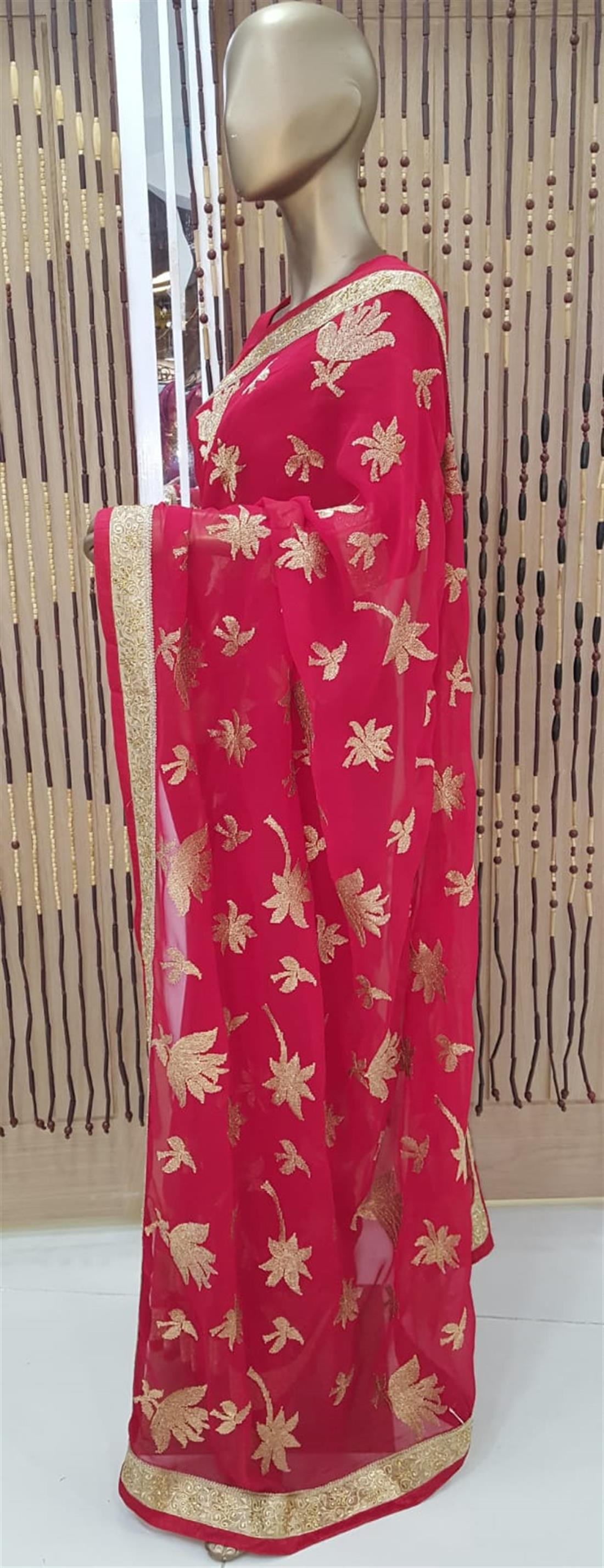 Red Stone Work Georgette Sarees