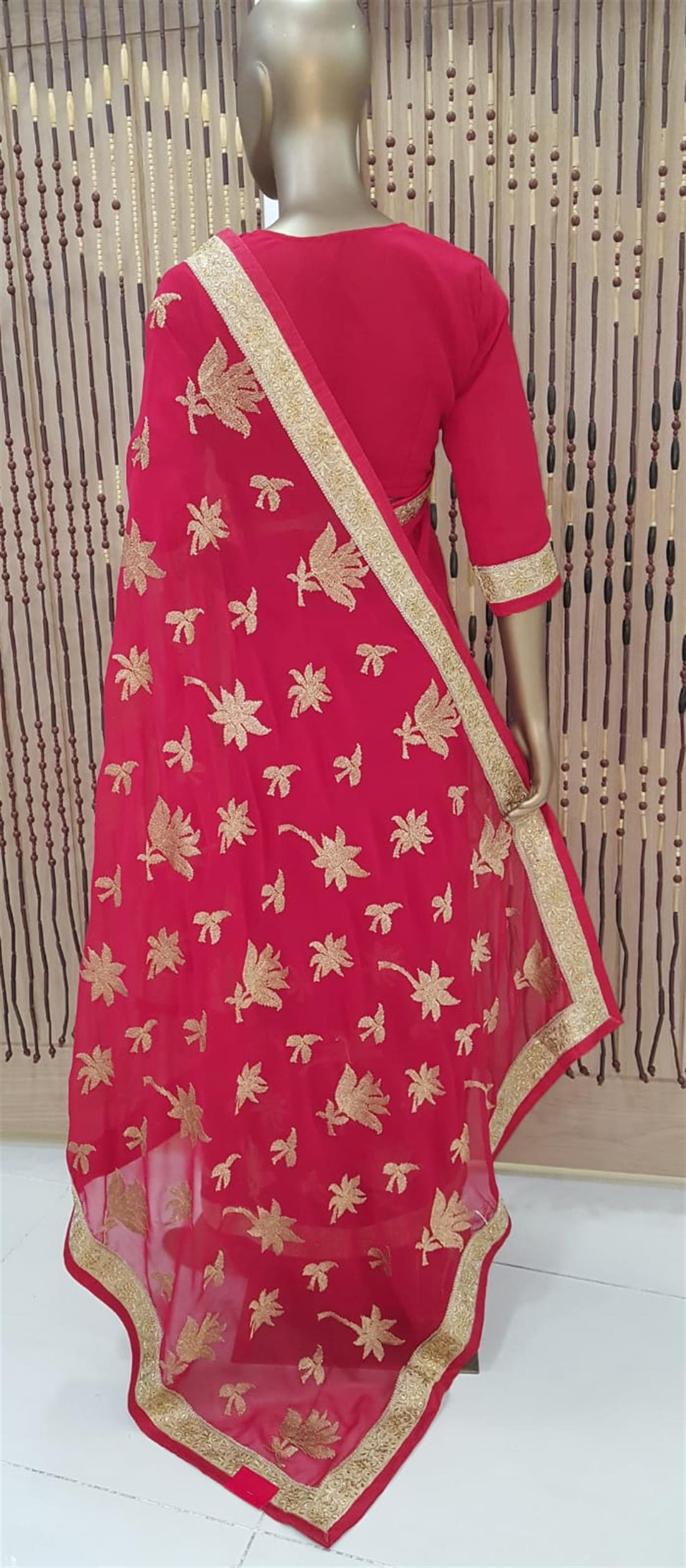 Red Stone Work Georgette Sarees