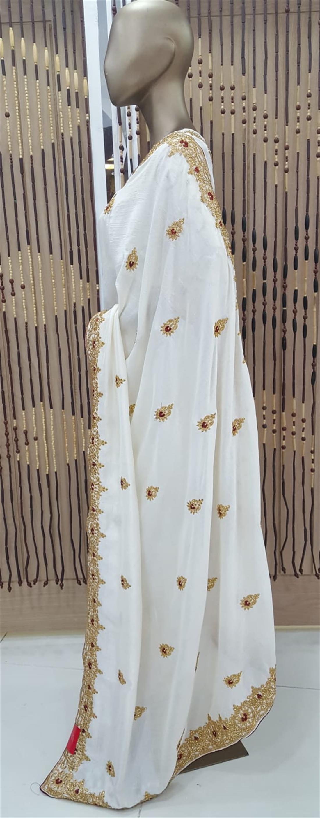 Off White & Maroon Beaded Silk Sarees