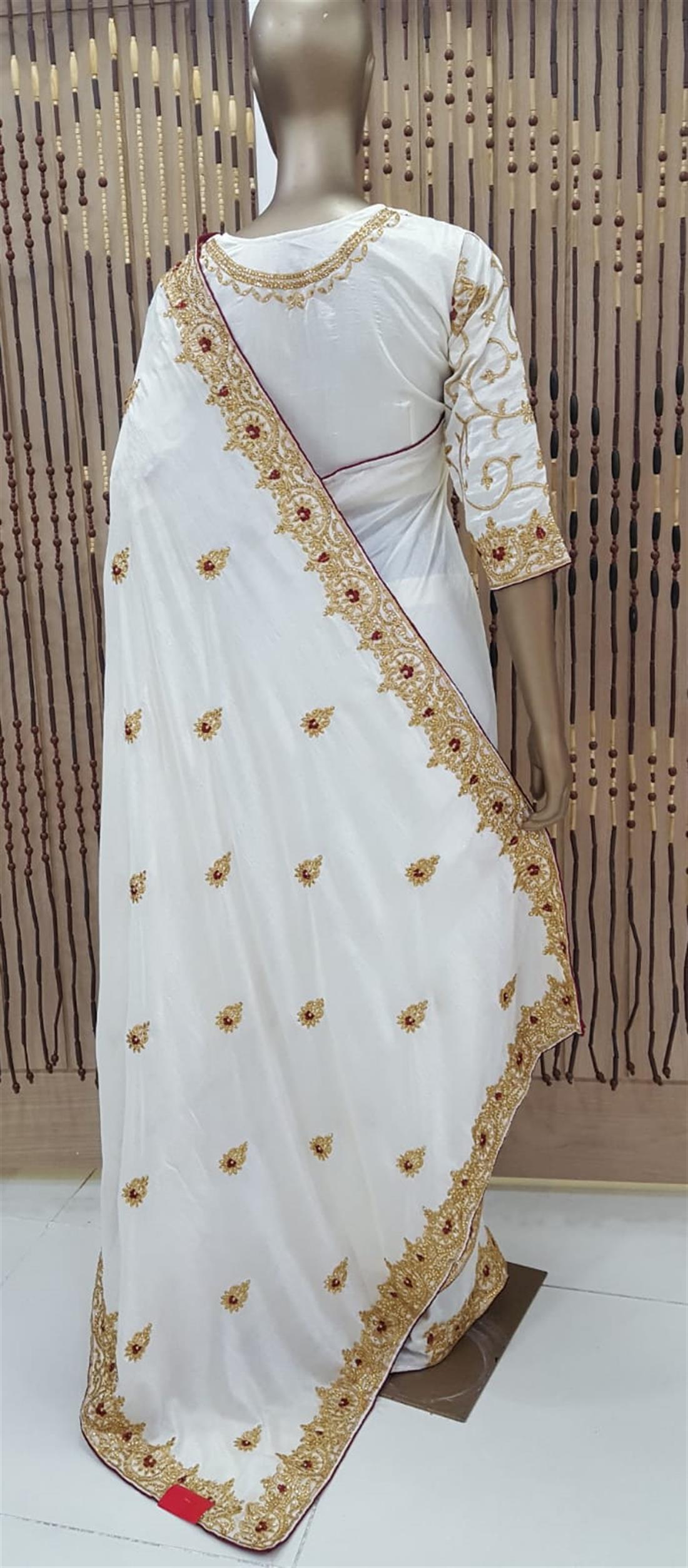 Off White & Maroon Beaded Silk Sarees