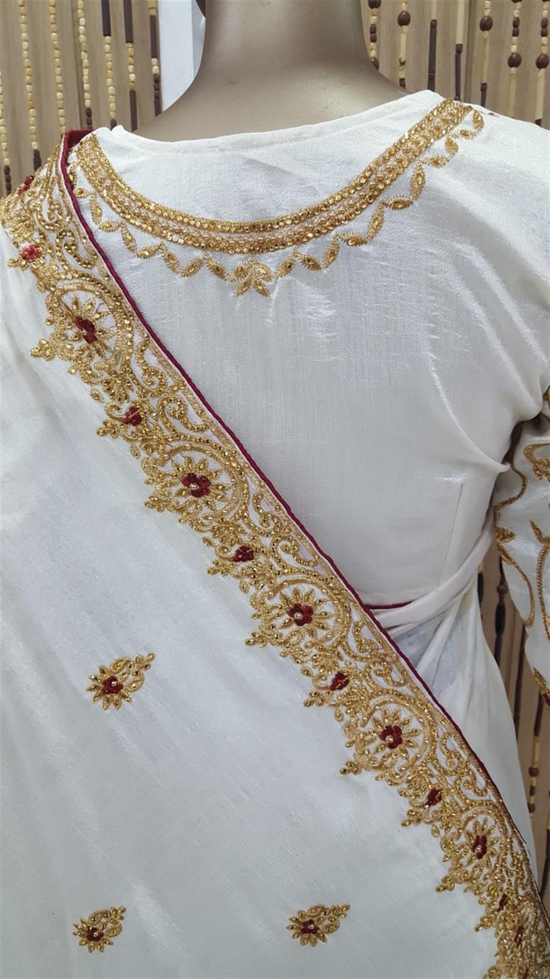 Off White & Maroon Beaded Silk Sarees