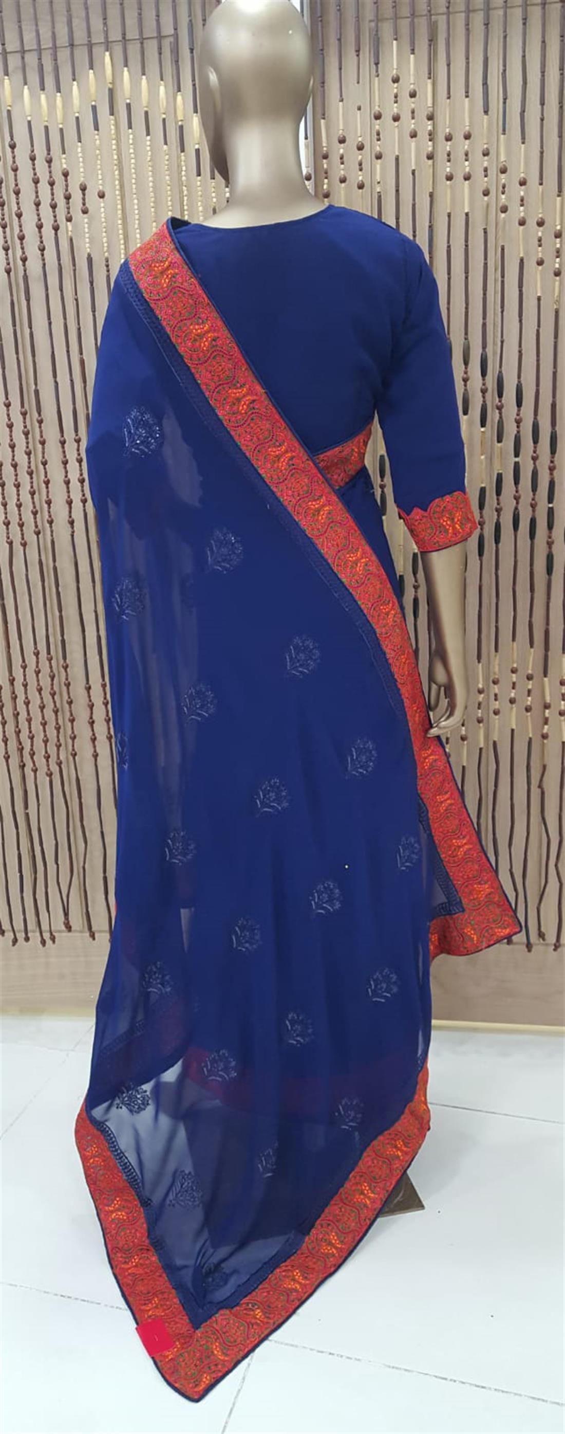 Navy Georgette Saree with Thread Work Embroidary Border