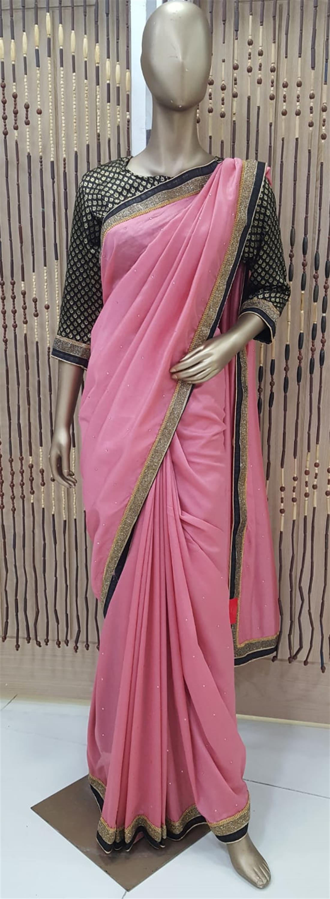 Dusty Pink & Black Silk Sarees