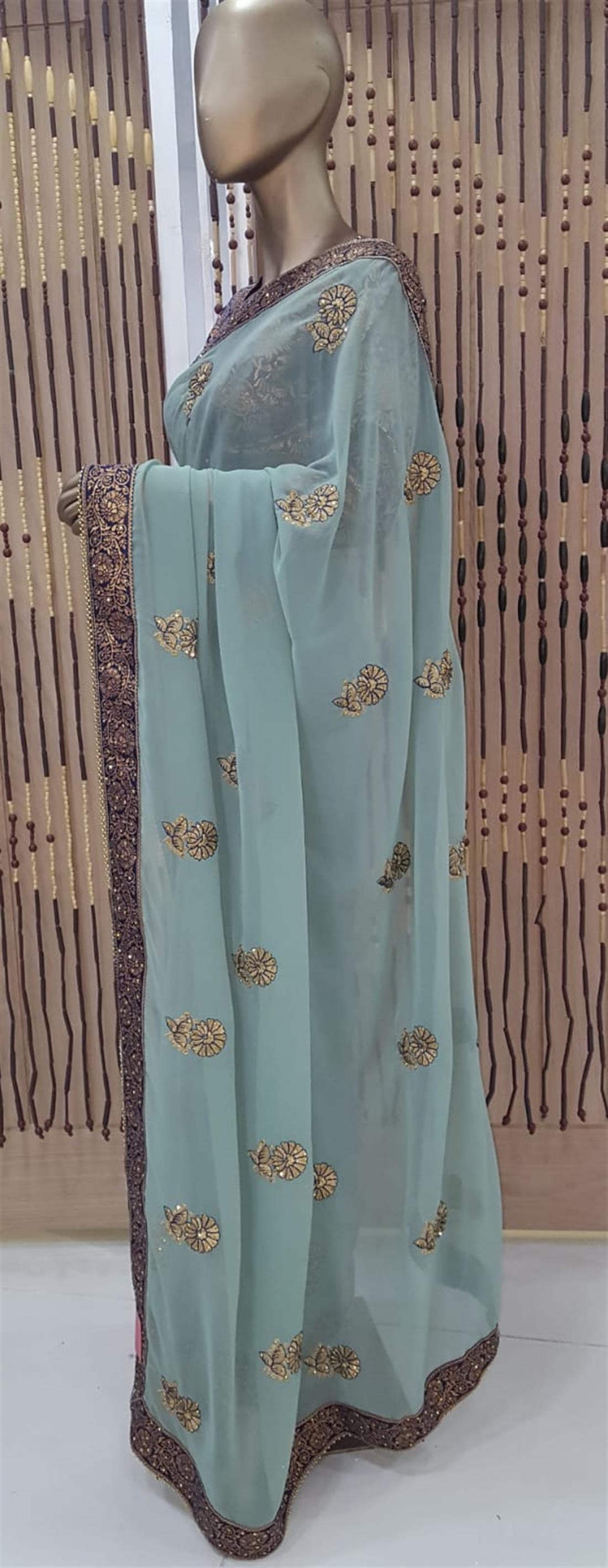 Mint Beaded Georgette Sarees